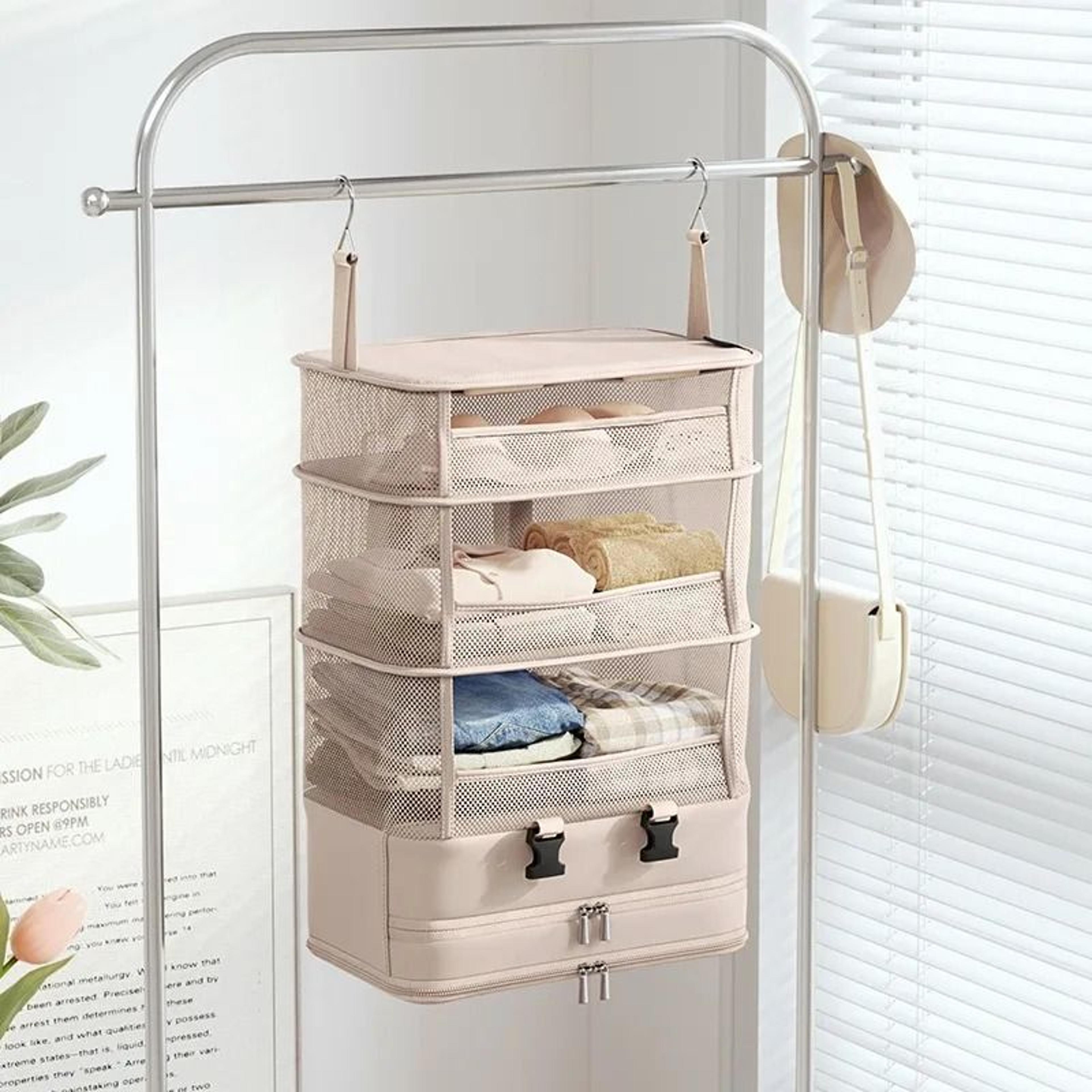 foldable hanging travel storage shelf & luggage organizer
