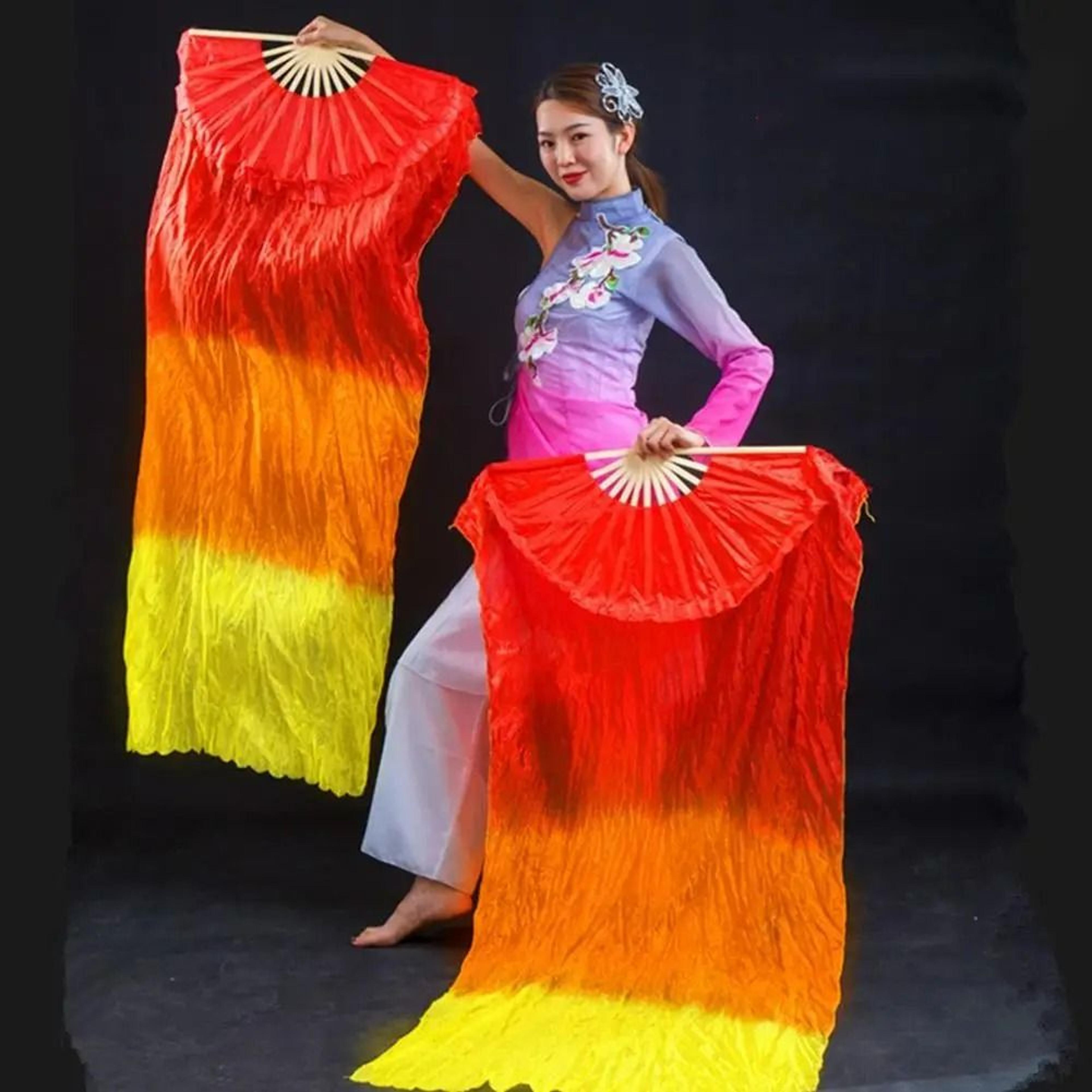Gradient Silk Belly Dance Fan Veil 2