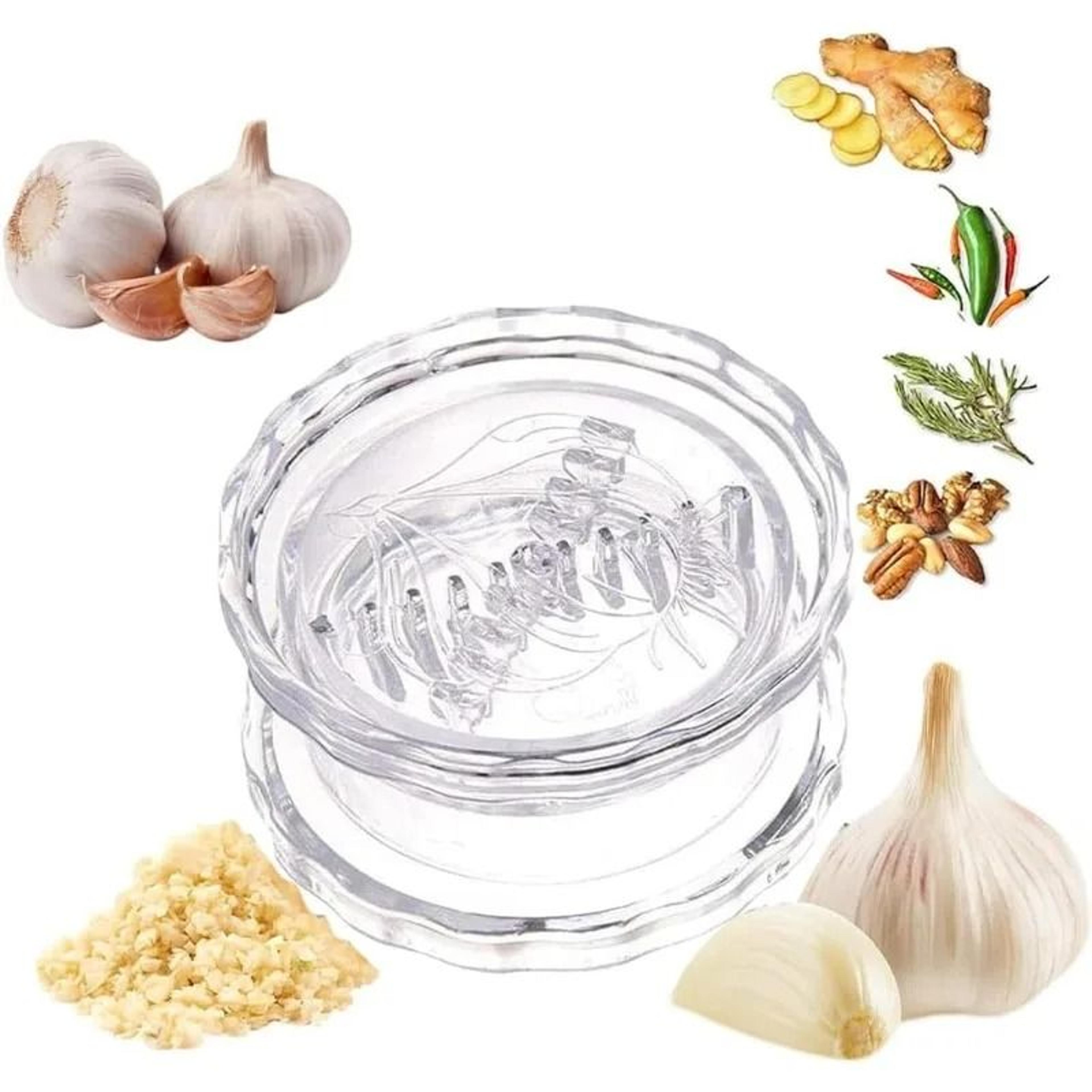transparent plastic garlic crusher and twist grinder