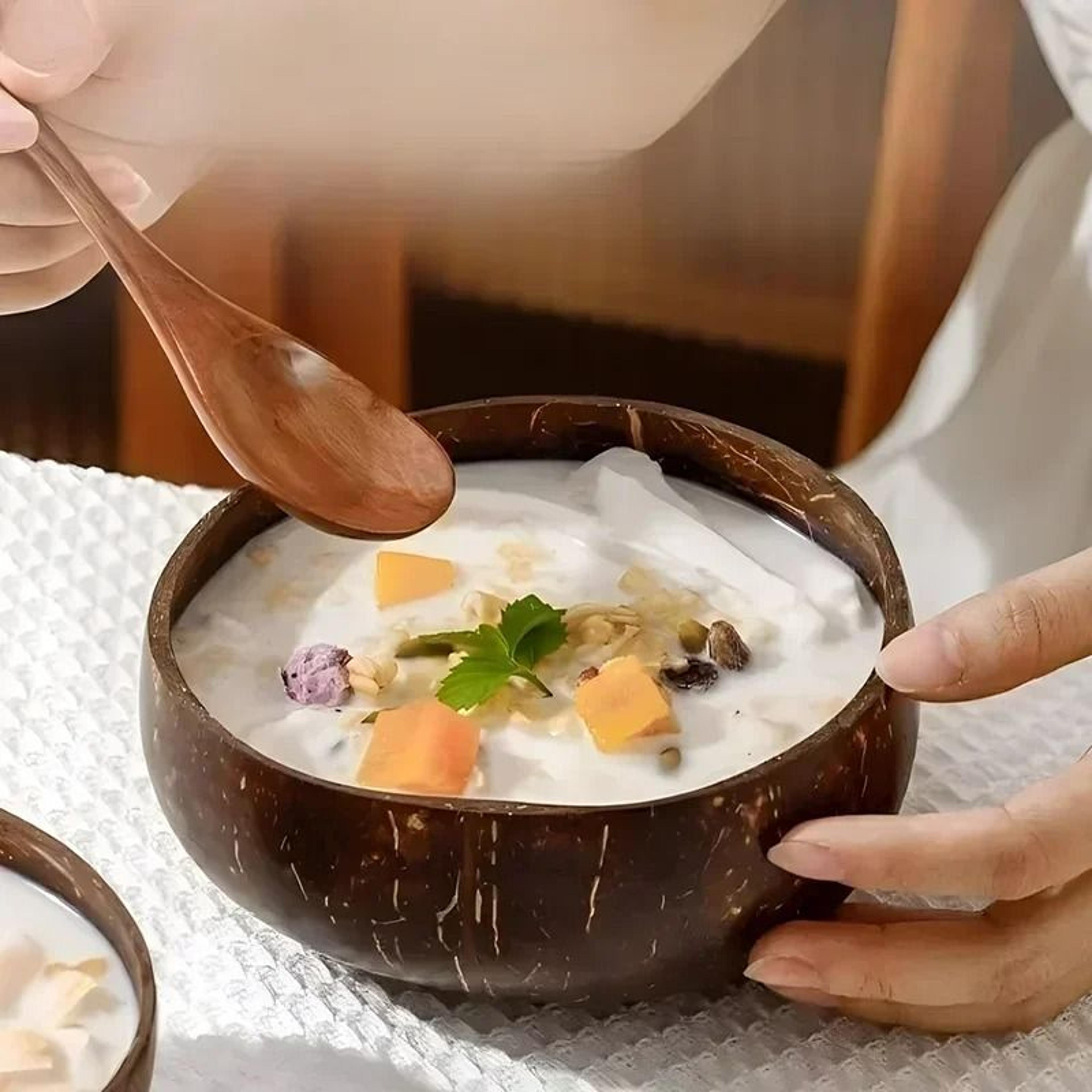 natural coconut shell salad and smoothie bowl