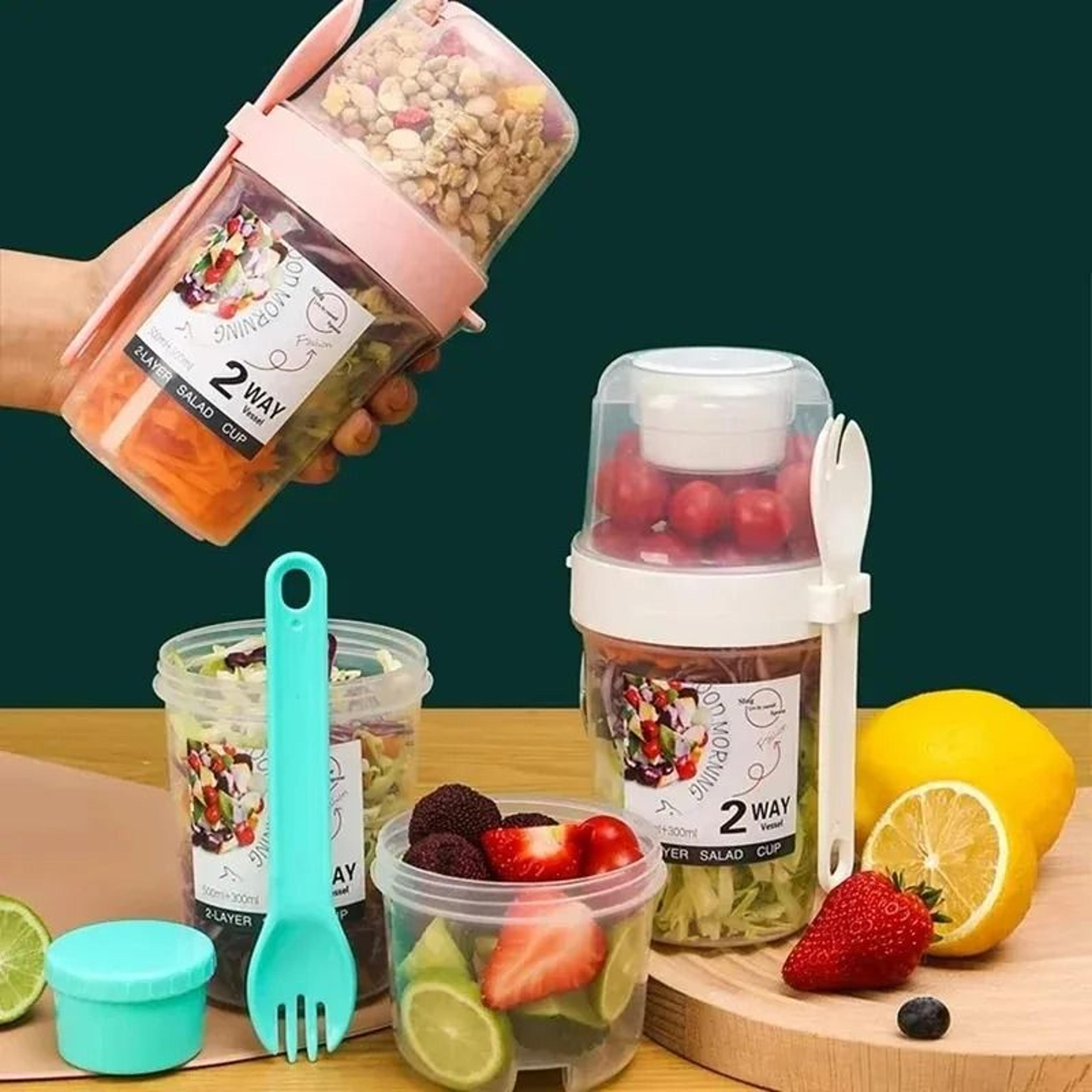 Portable Salad And Oatmeal Parfait Cup With Dressing Holder And Fork 1
