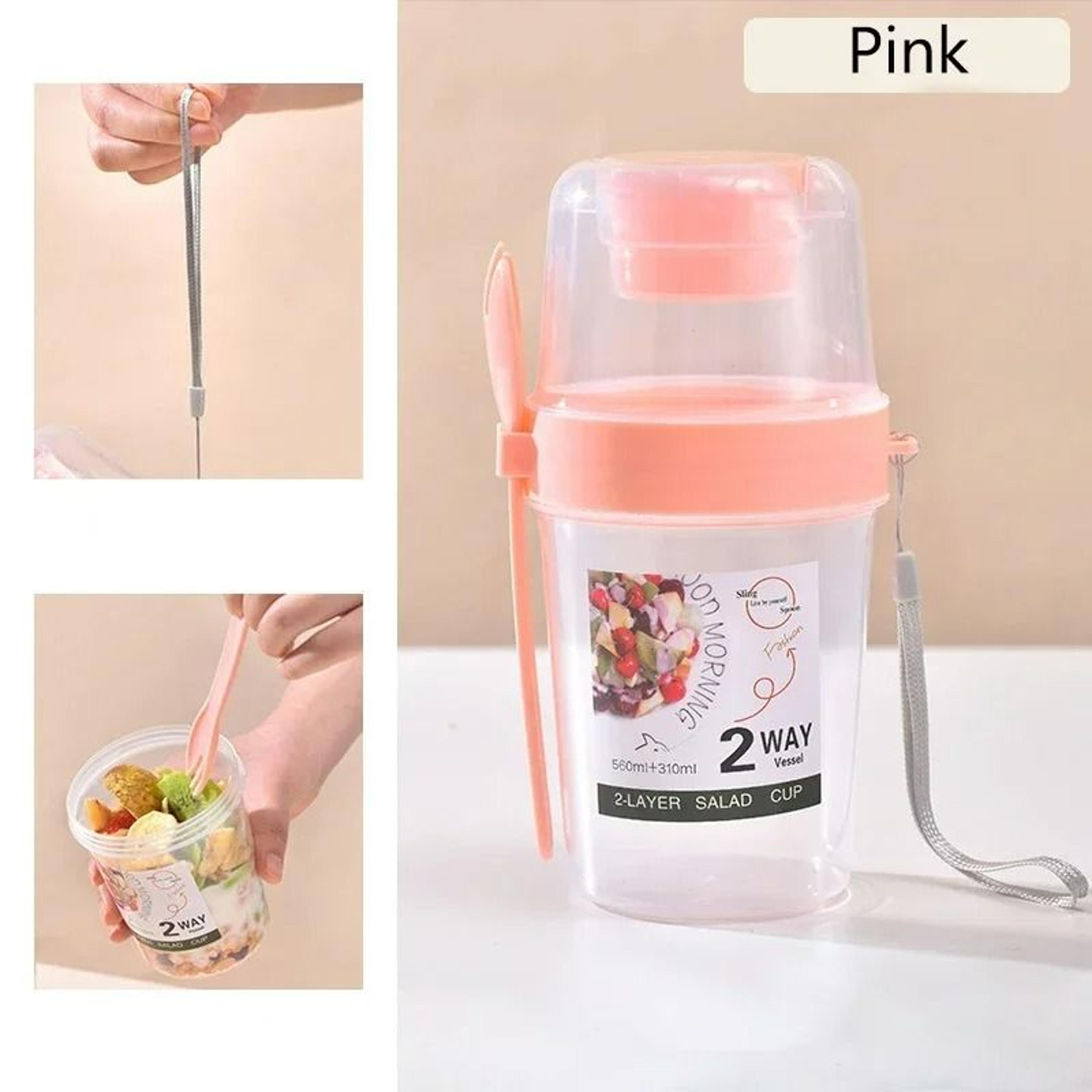 Portable Salad And Oatmeal Parfait Cup With Dressing Holder And Fork 6