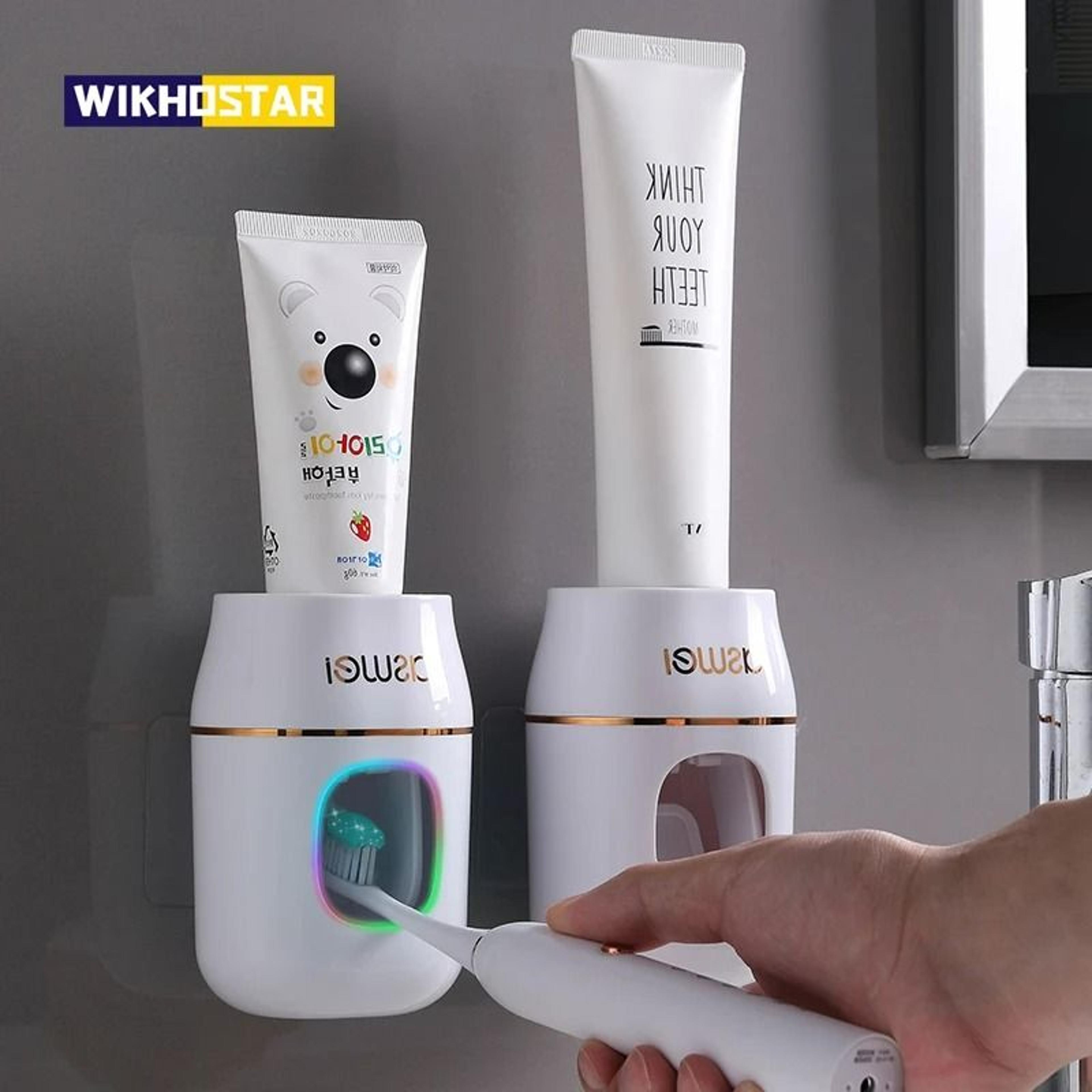 WallMounted Automatic Toothpaste Dispenser And Toothbrush Holder Set 0