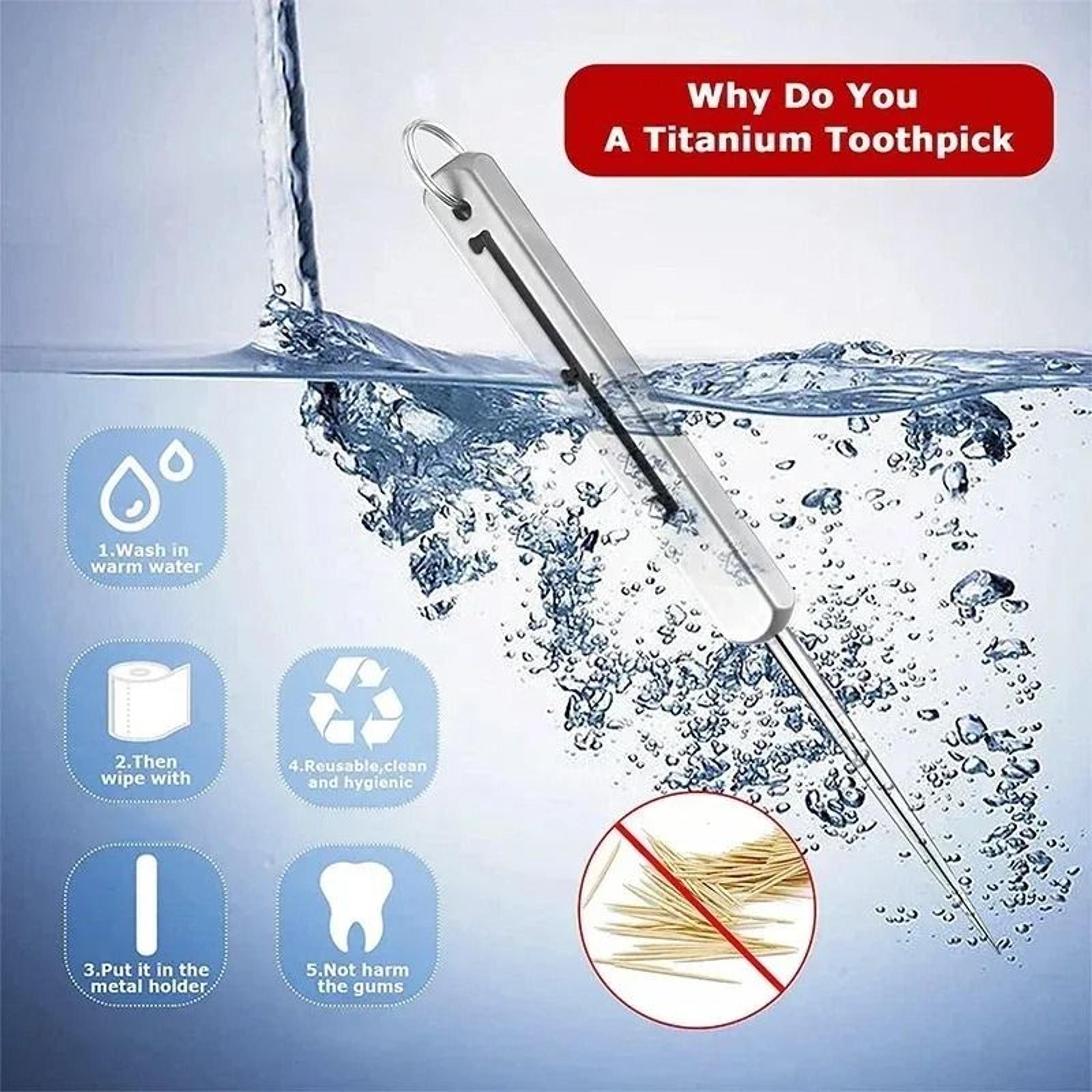 Reusable Telescopic Titanium Pocket Toothpick With Keychain Clip 3