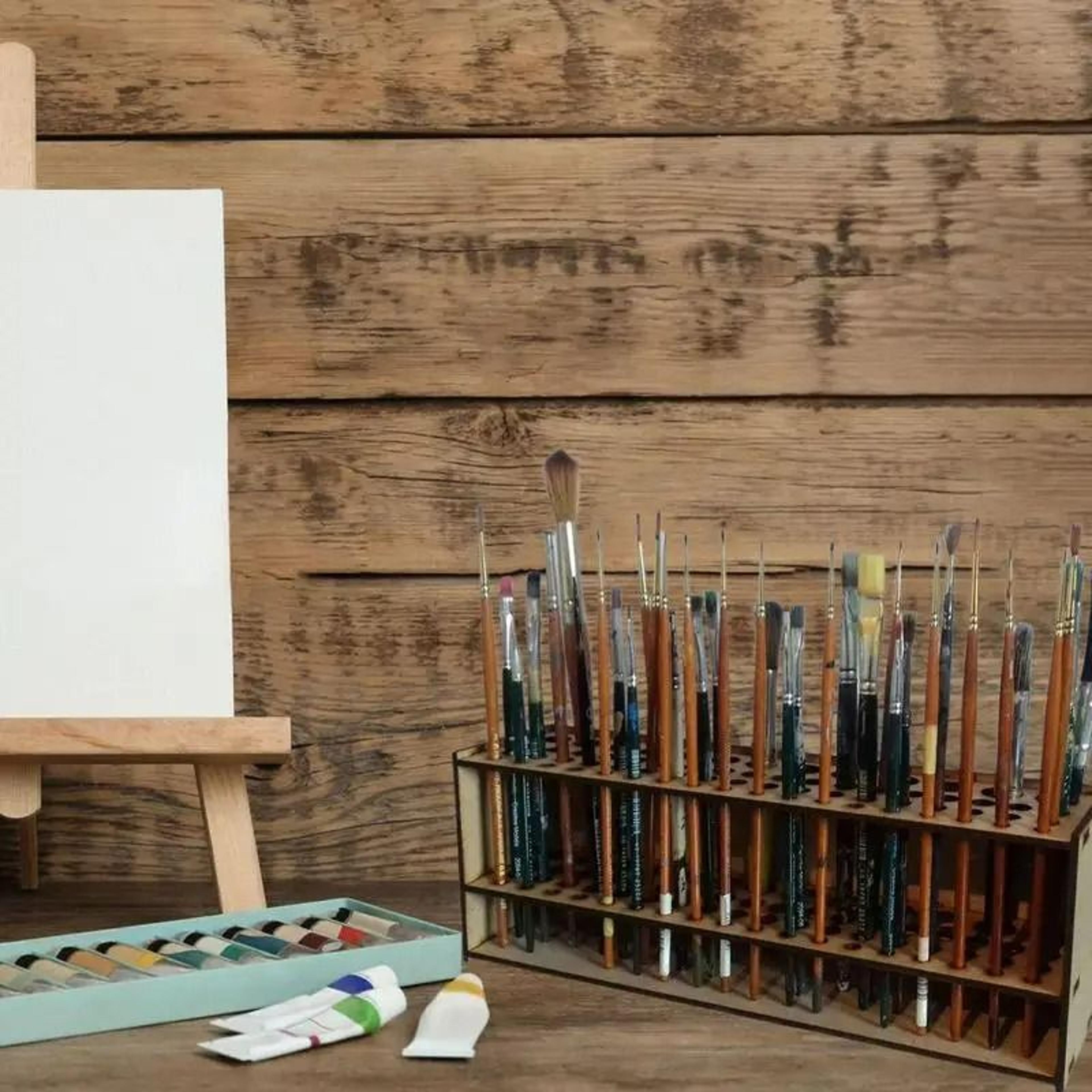 Wooden 67Hole Paintbrush And Tool Stand Organizer 5