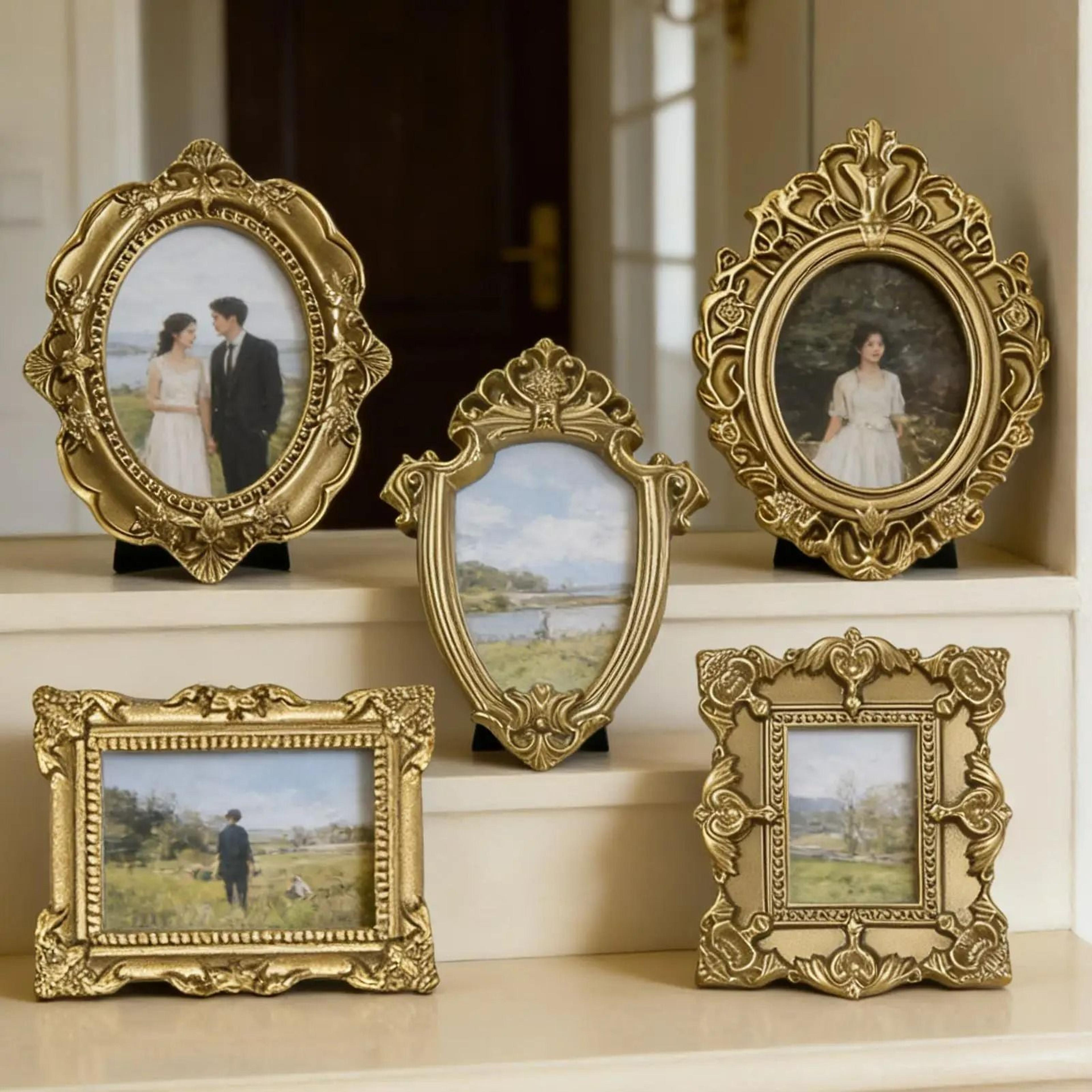 vintage mini gold picture frames set for jewelry display