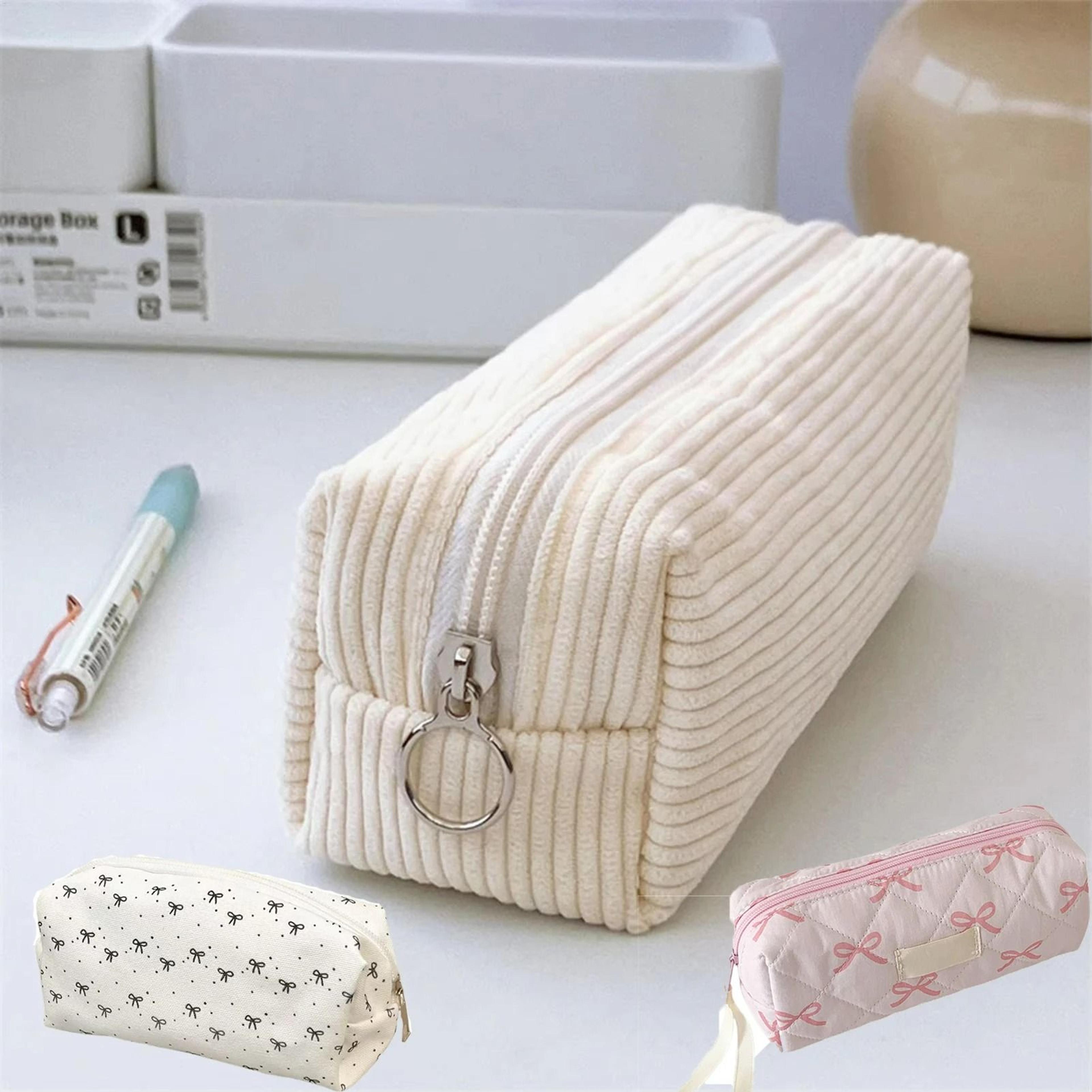 cream corduroy zipper pencil bag and makeup pouch