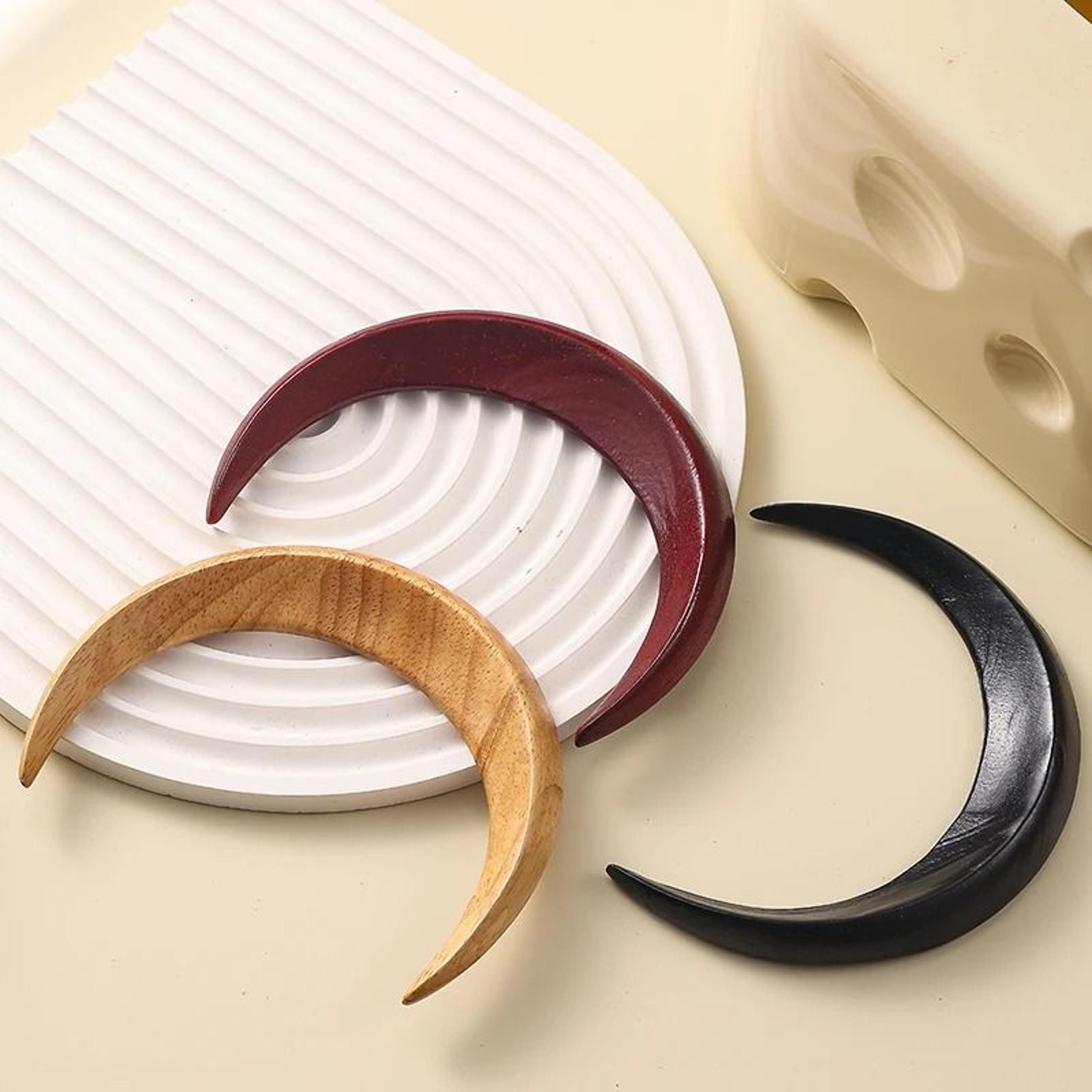 Handcrafted Wooden Crescent Moon Hair Fork  Bun Clip 3