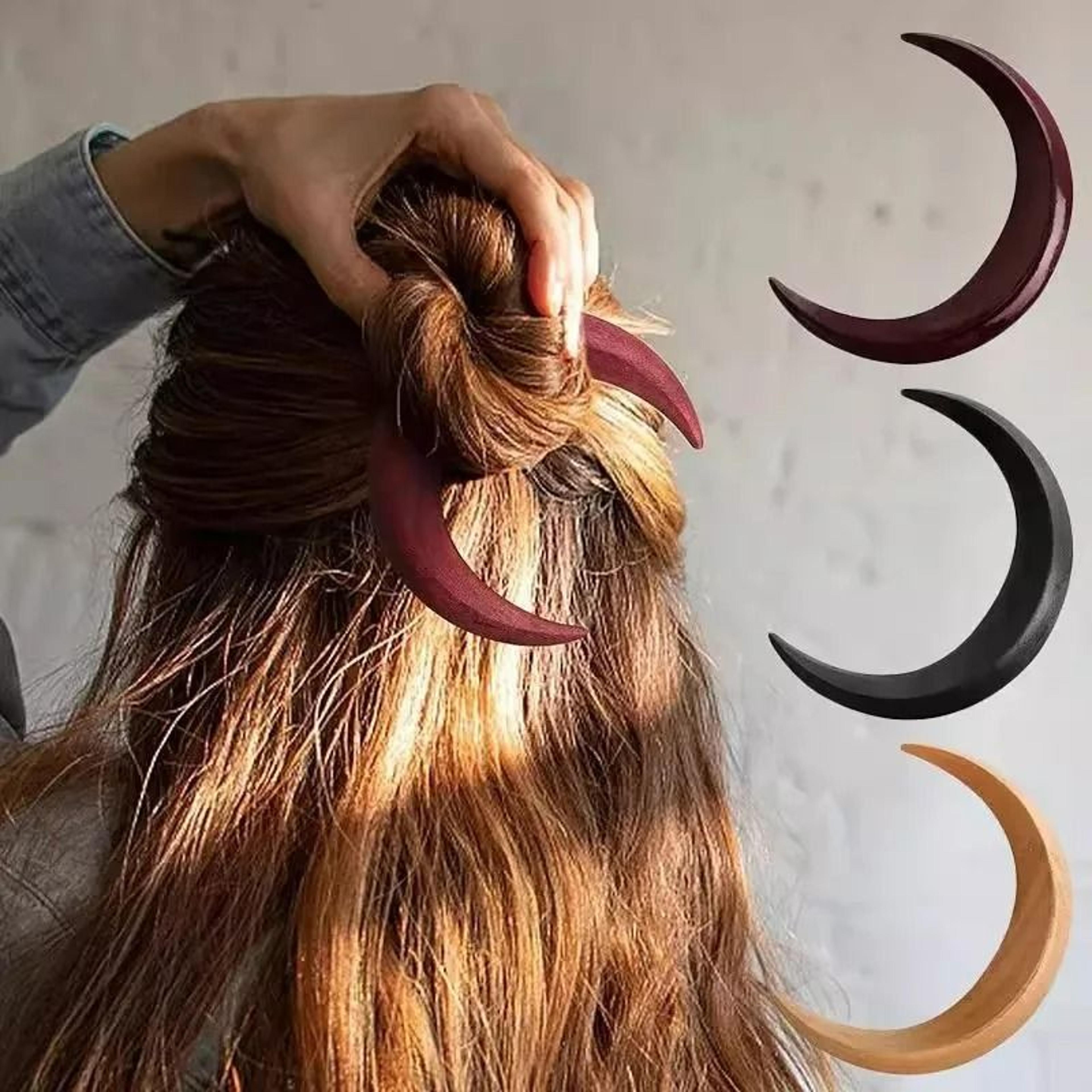 handcrafted wooden crescent moon hair fork & bun clip
