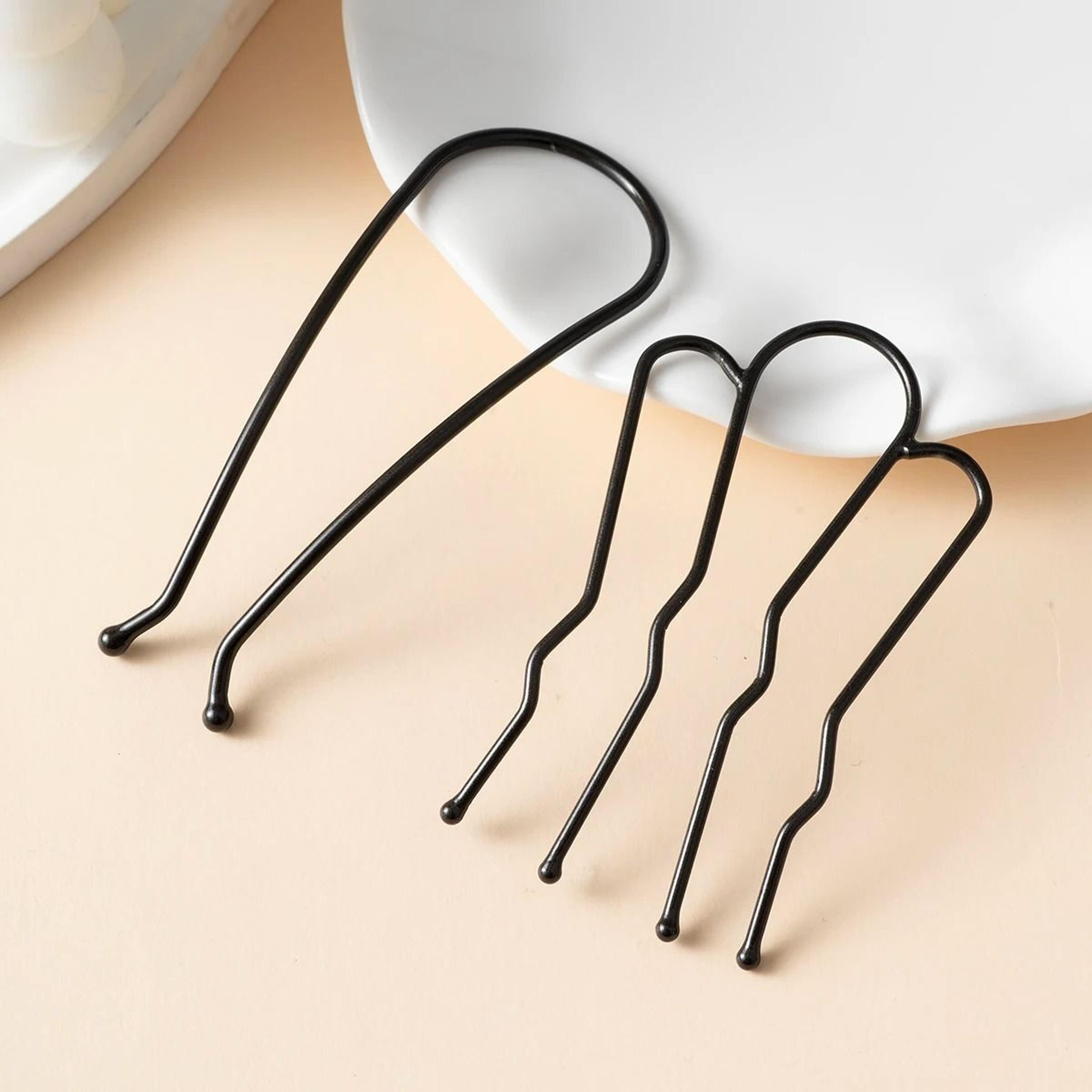 Black Metal UShaped Hair Fork  Bun Pin 8