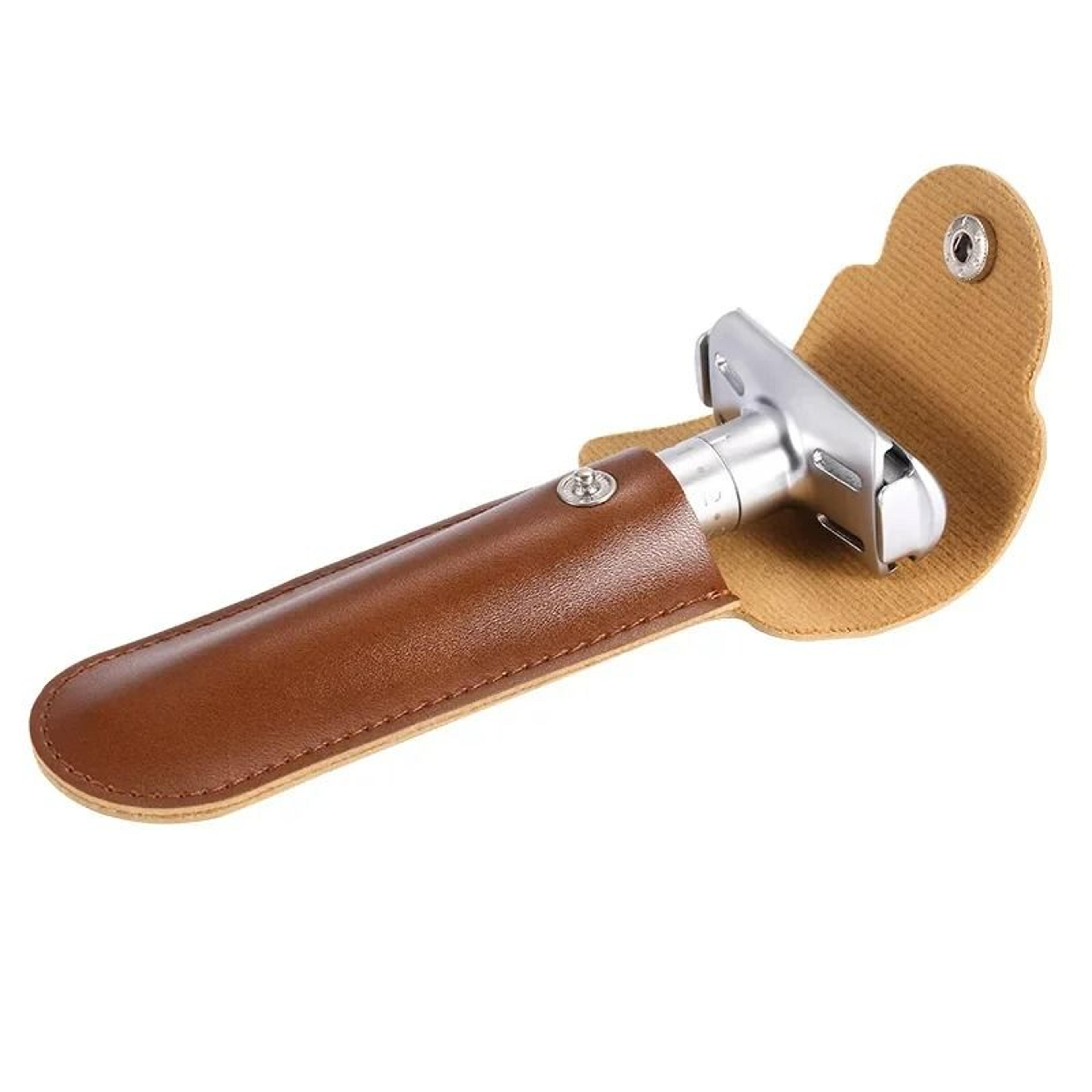 portable pu leather double-edge safety razor travel protective cover