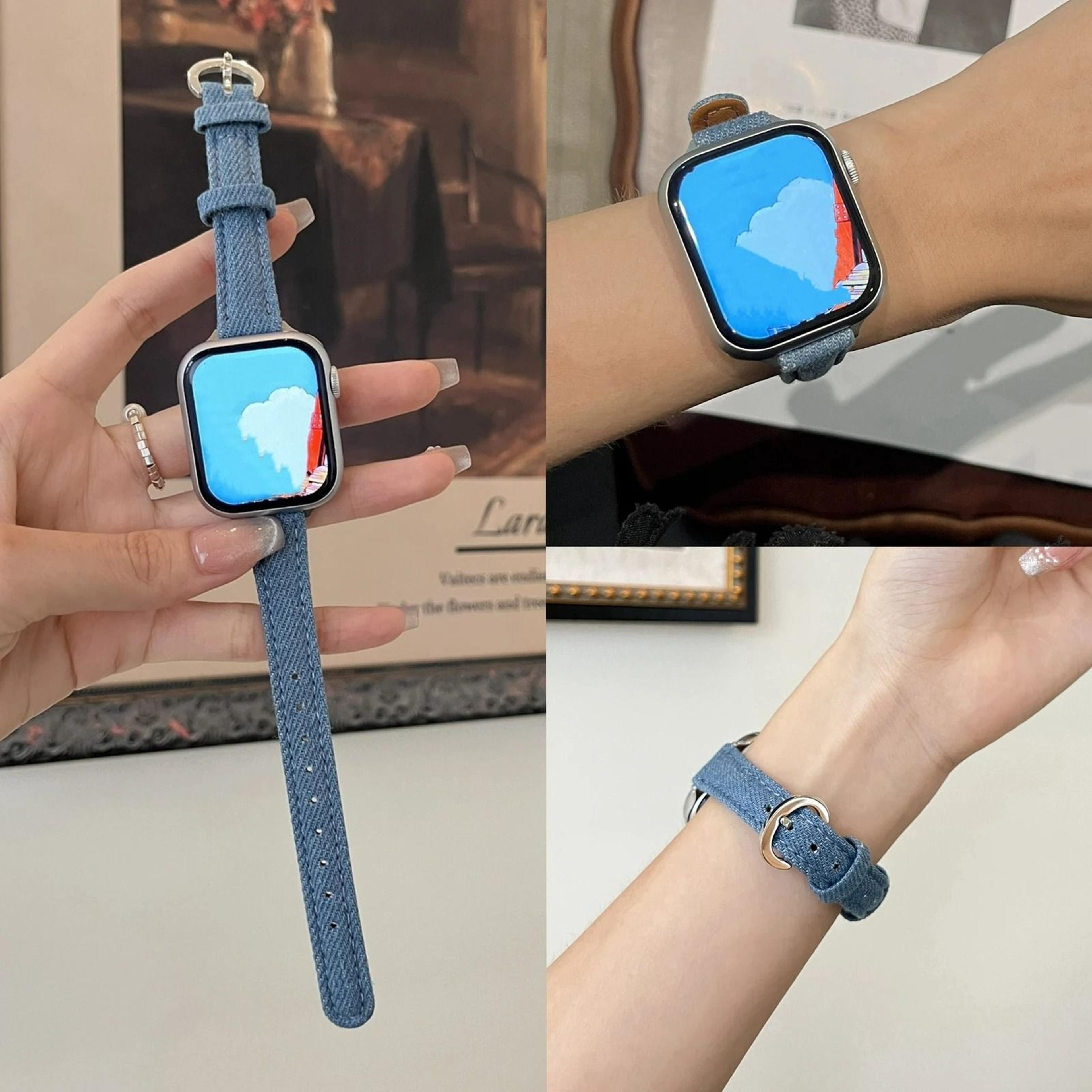 Elegant Slim Cloth  Leather Hybrid Magnetic Loop Strap For Apple Watch Series 1 Through 11  Ultra 2