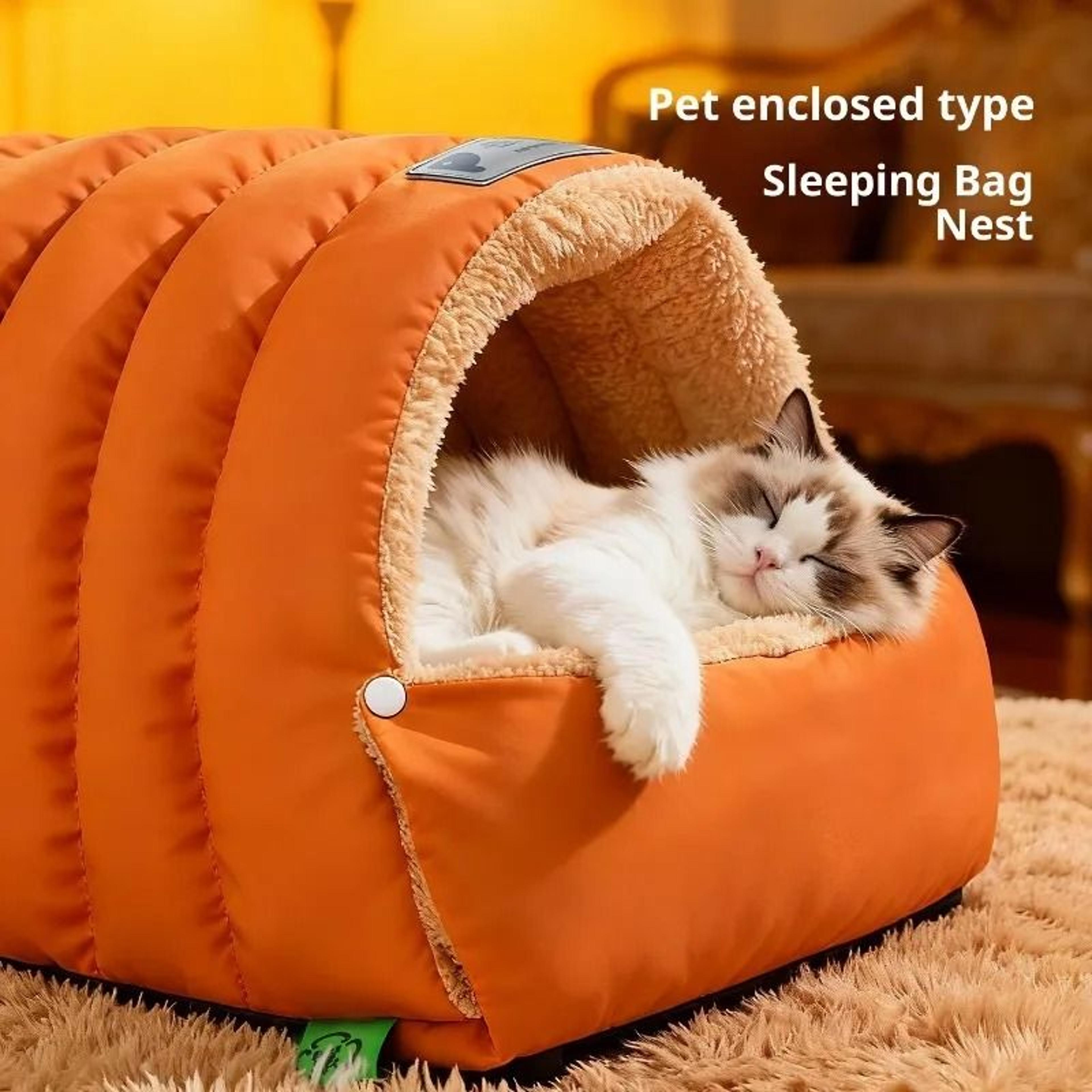 SemiEnclosed Winter Warm Cat Cave Bed With Waterproof Base 5
