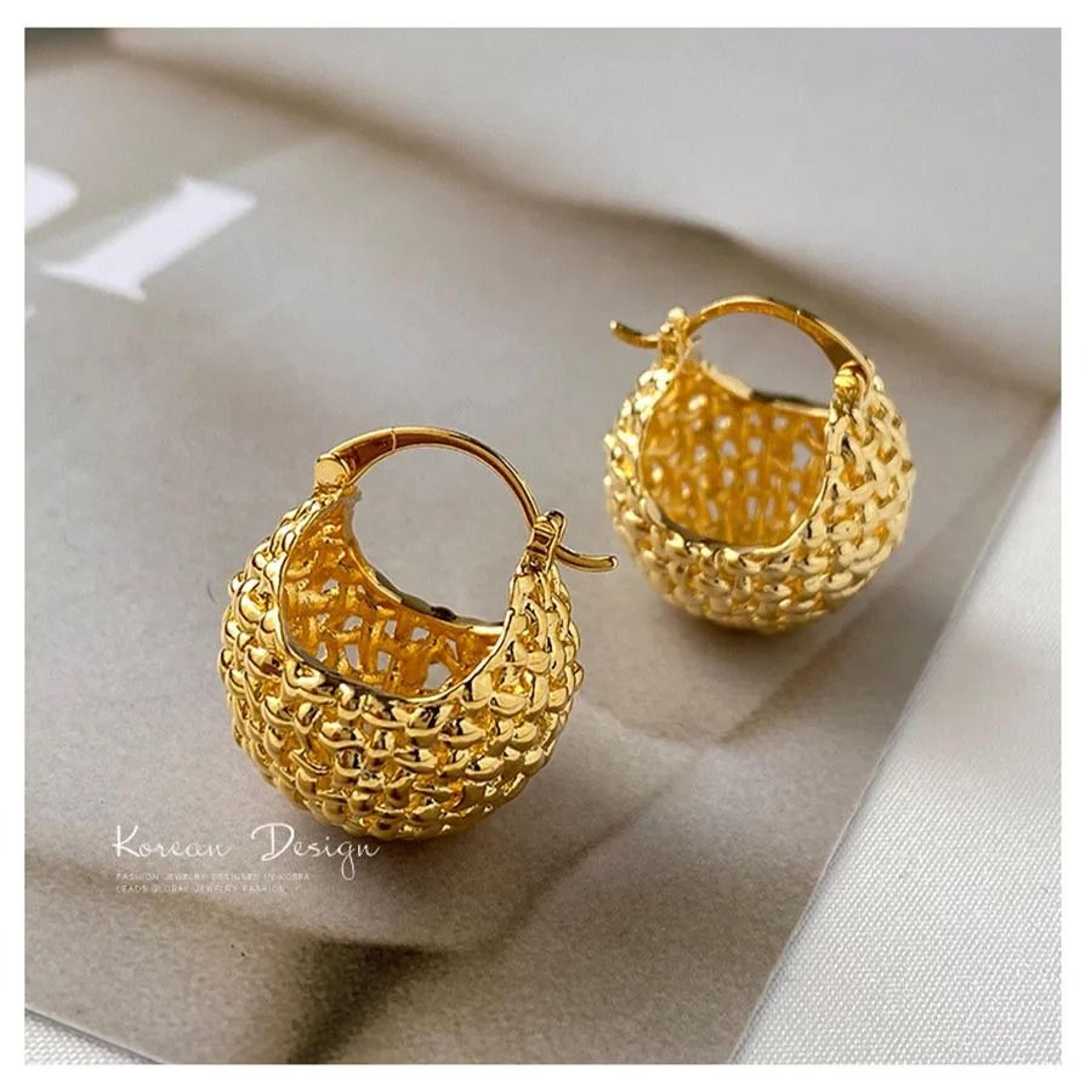 gold chunky filigree basket hoop earrings
