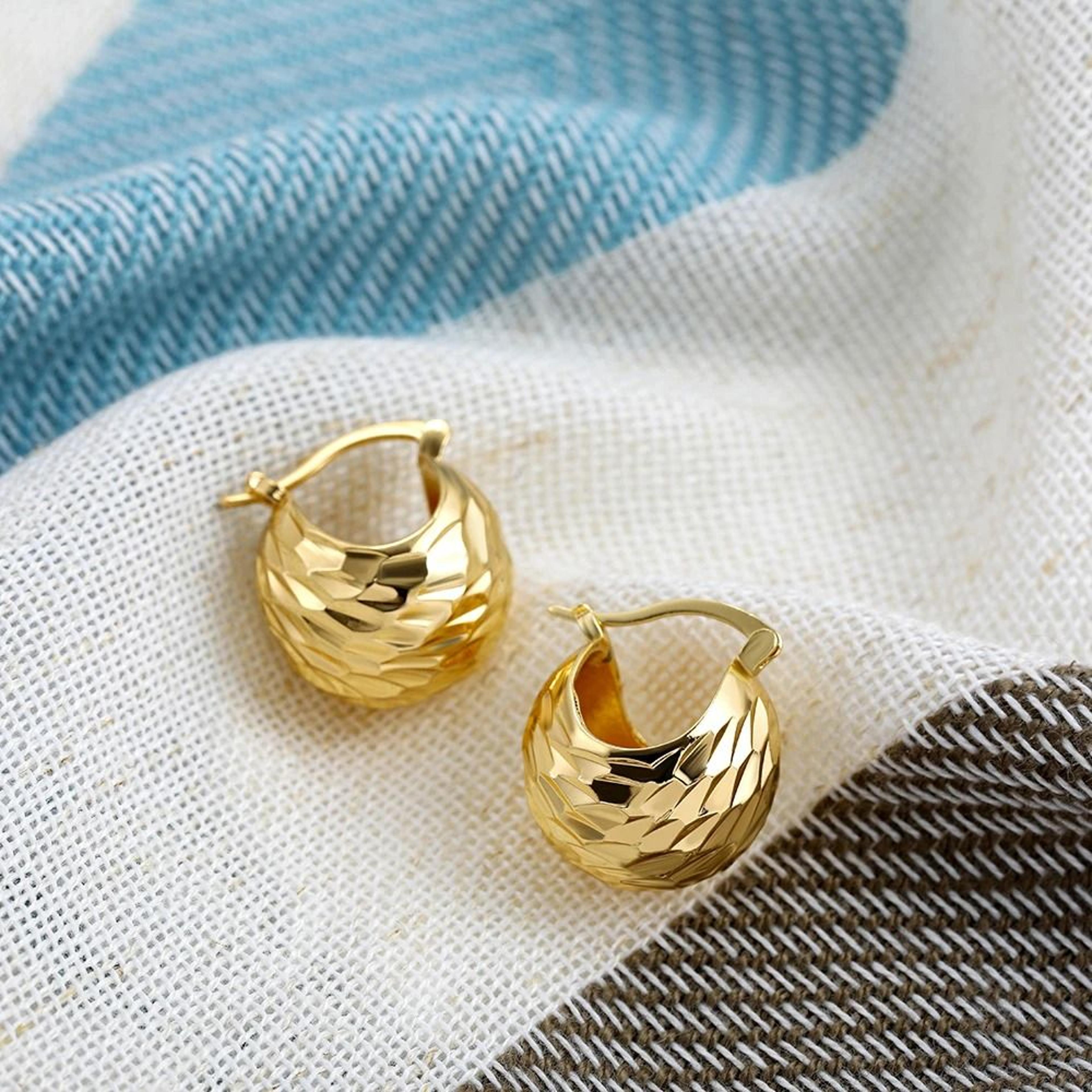 chunky gold stainless steel rhinestone huggie hoop earrings