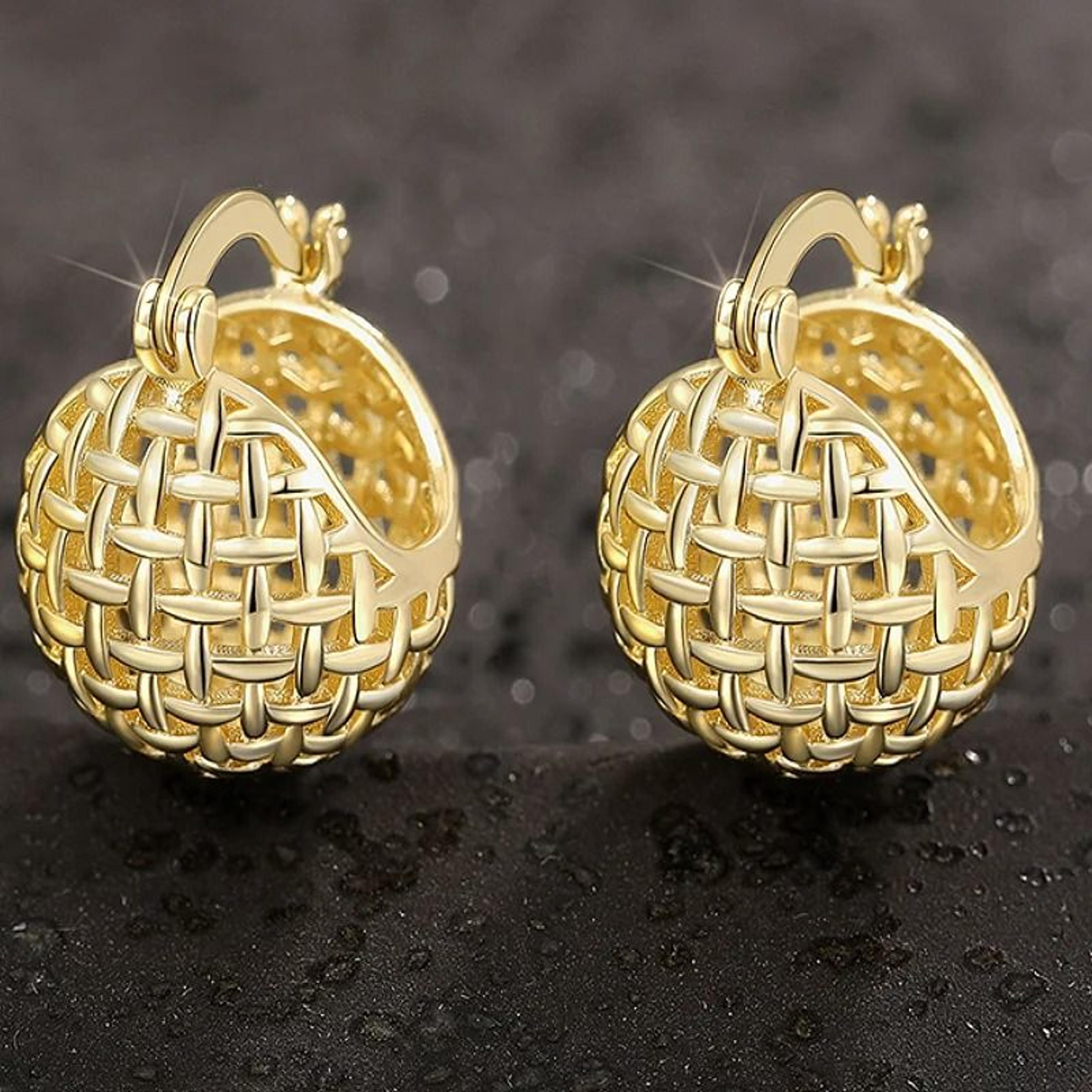 Trendy Gold  Silver Ball Accent Hoop Earrings 7