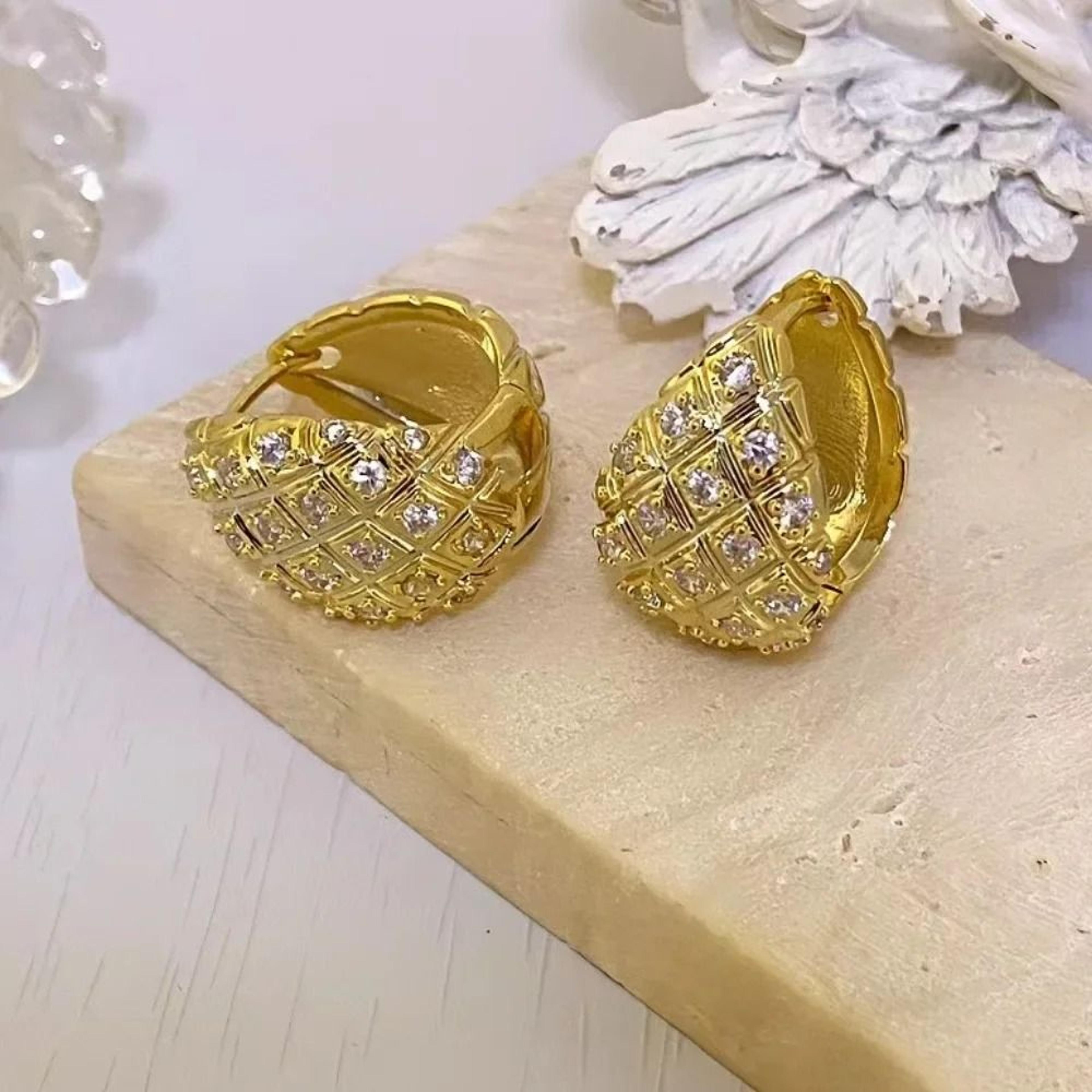French Retro XStripe Waterdrop Golden Earrings 5