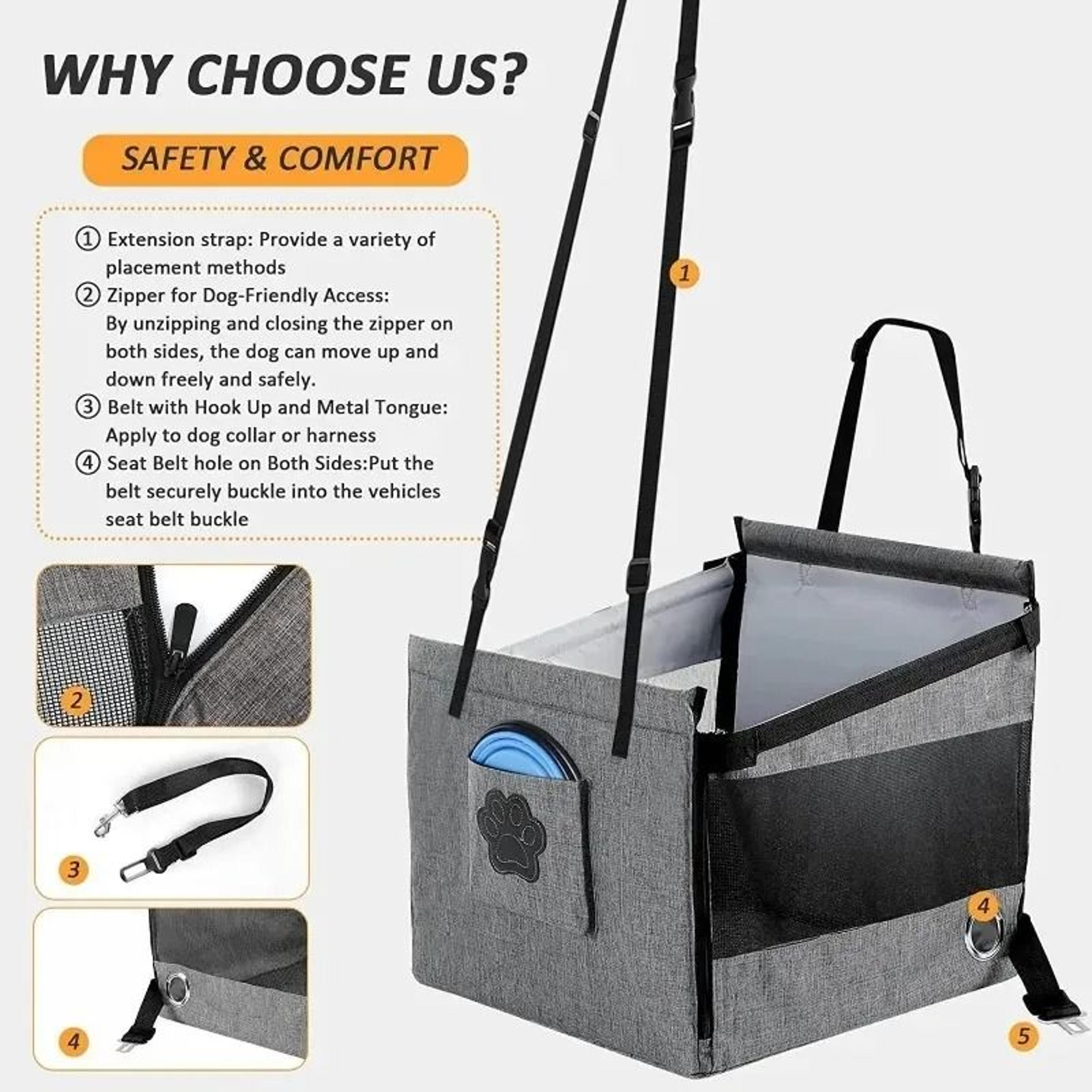 Portable Waterproof Car Pet Seat Carrier With Safety Mesh 3