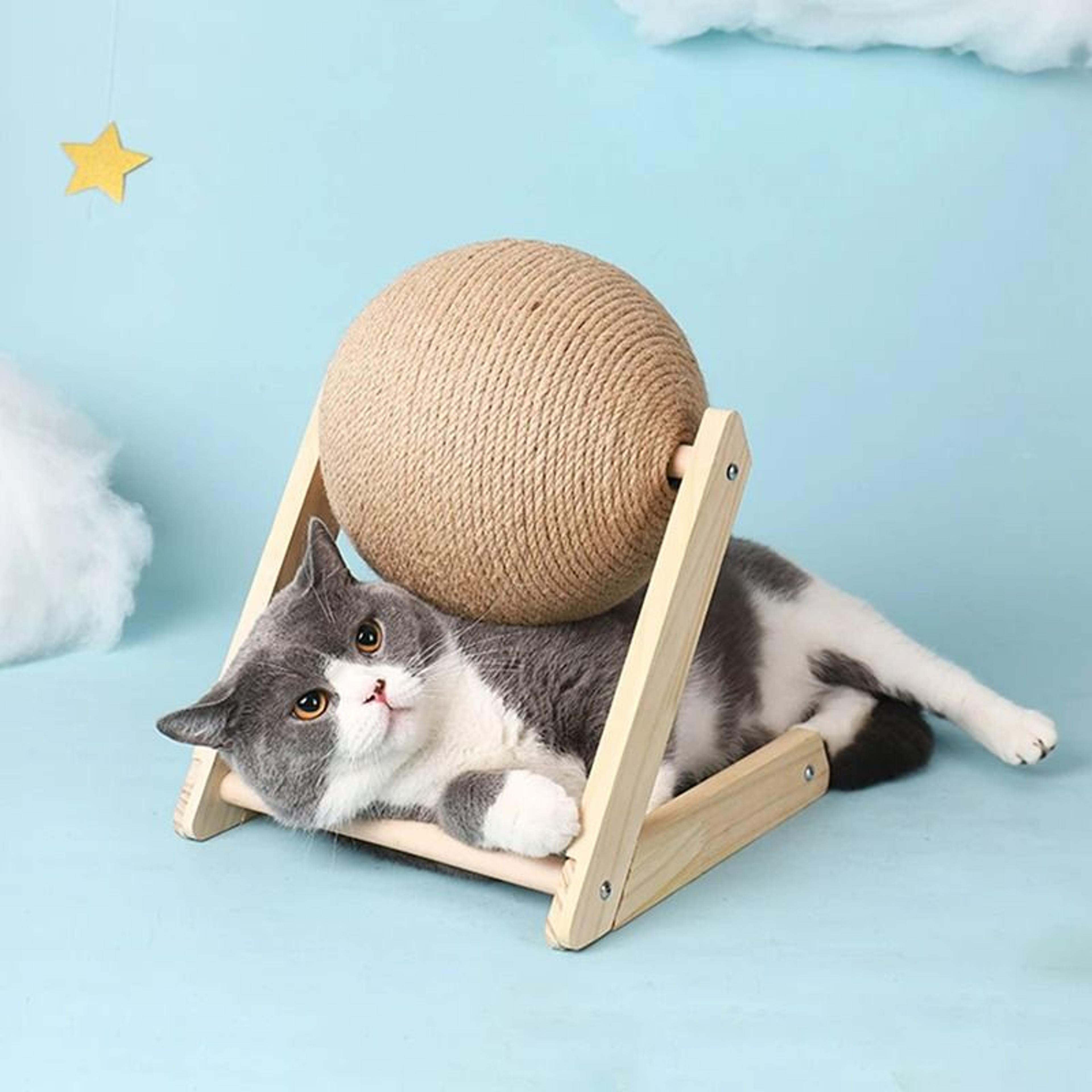 Interactive Sisal Rope Cat Scratching Ball Toy  Wood Frame 2