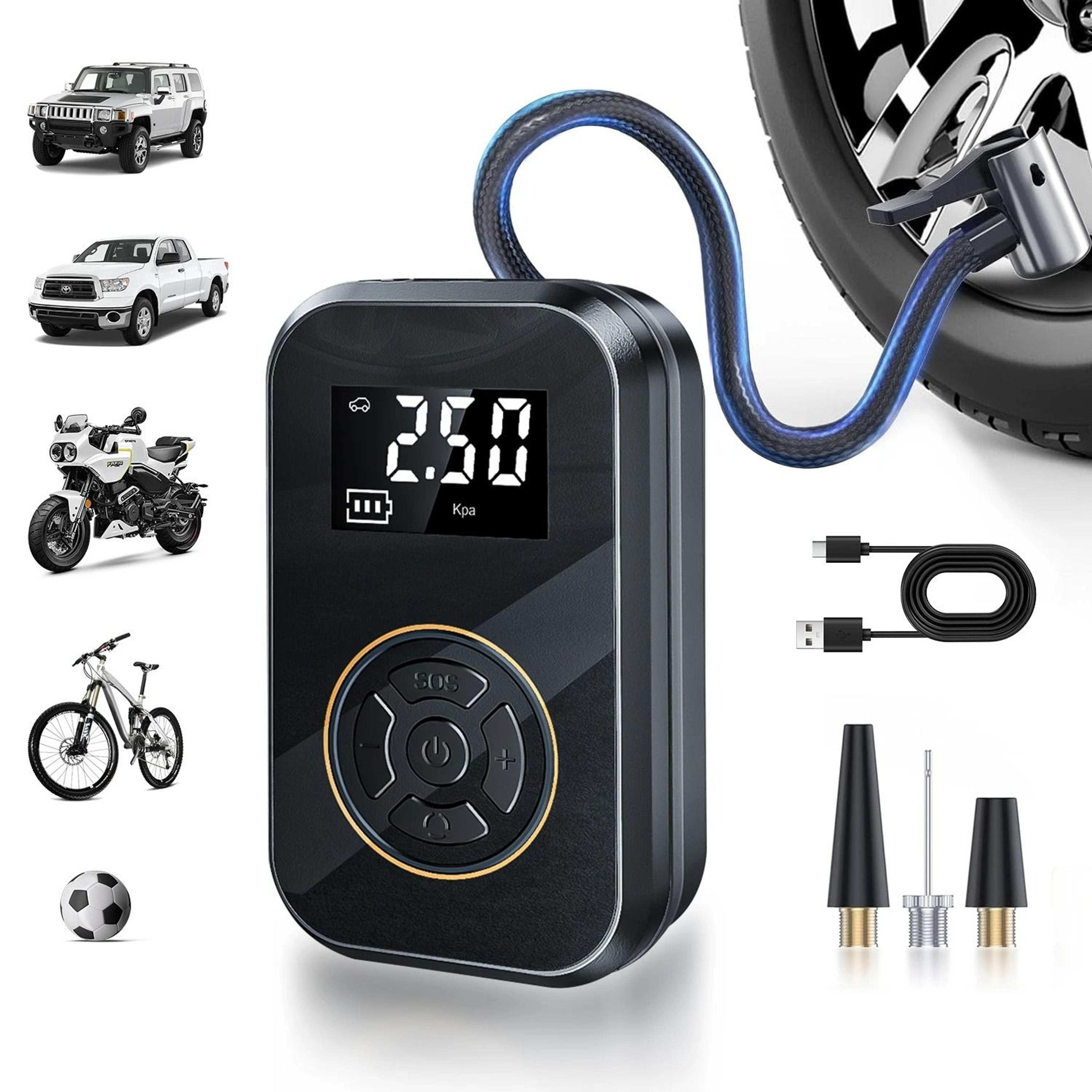 portable electric tire inflator & air pump with digital display