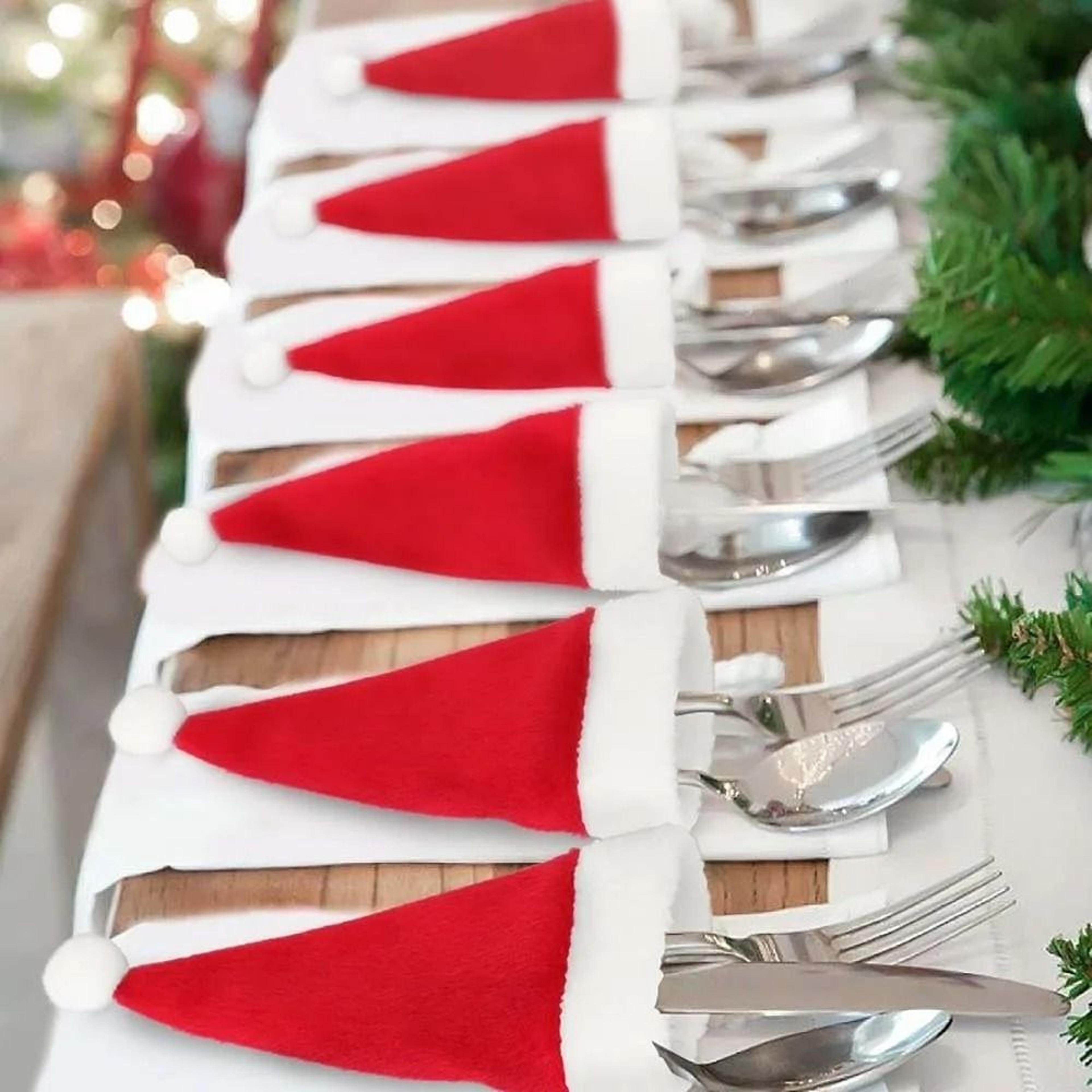 10-piece mini santa christmas hats (cutlery holders & bottle toppers)
