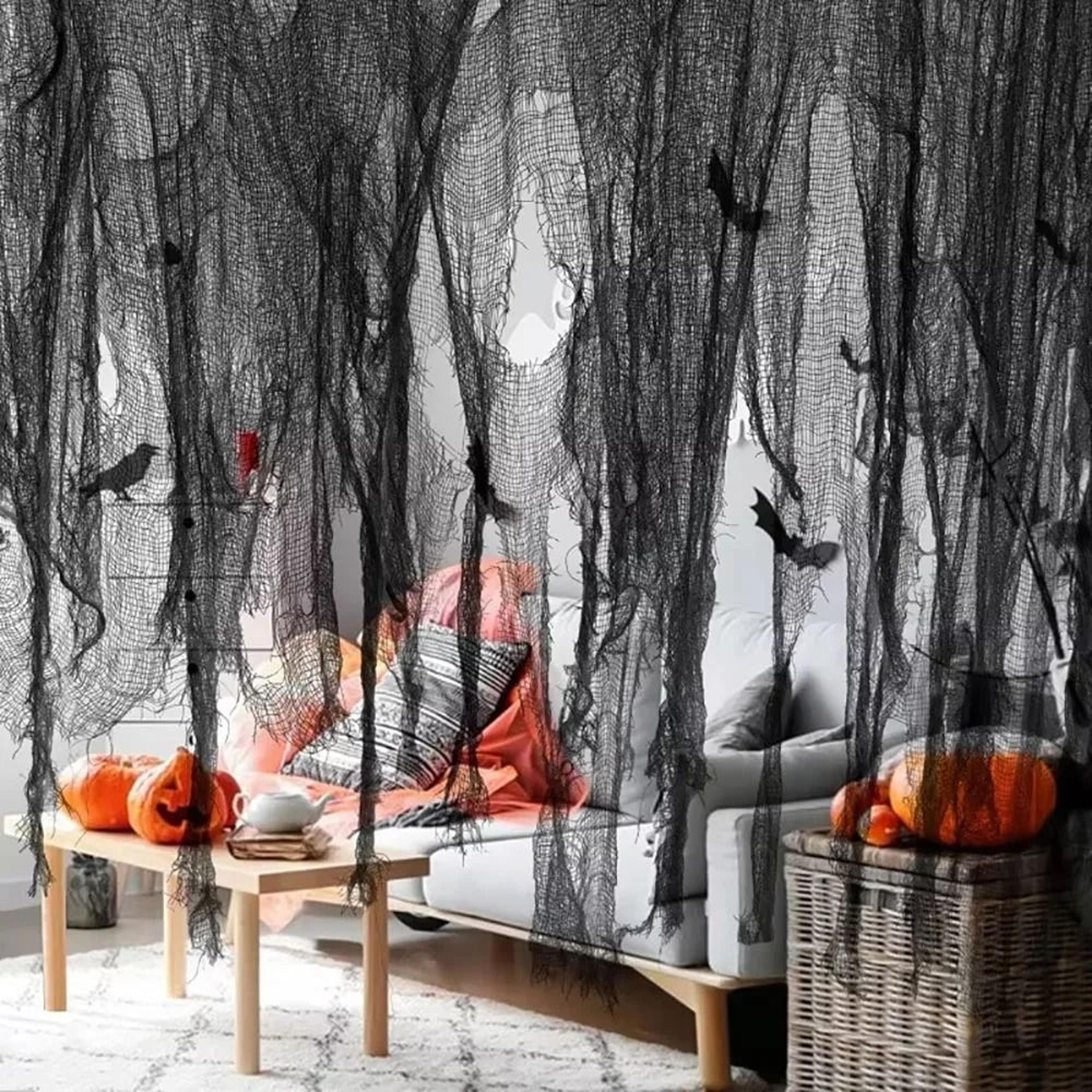 halloween creepy black gauze & horror spider web cloth