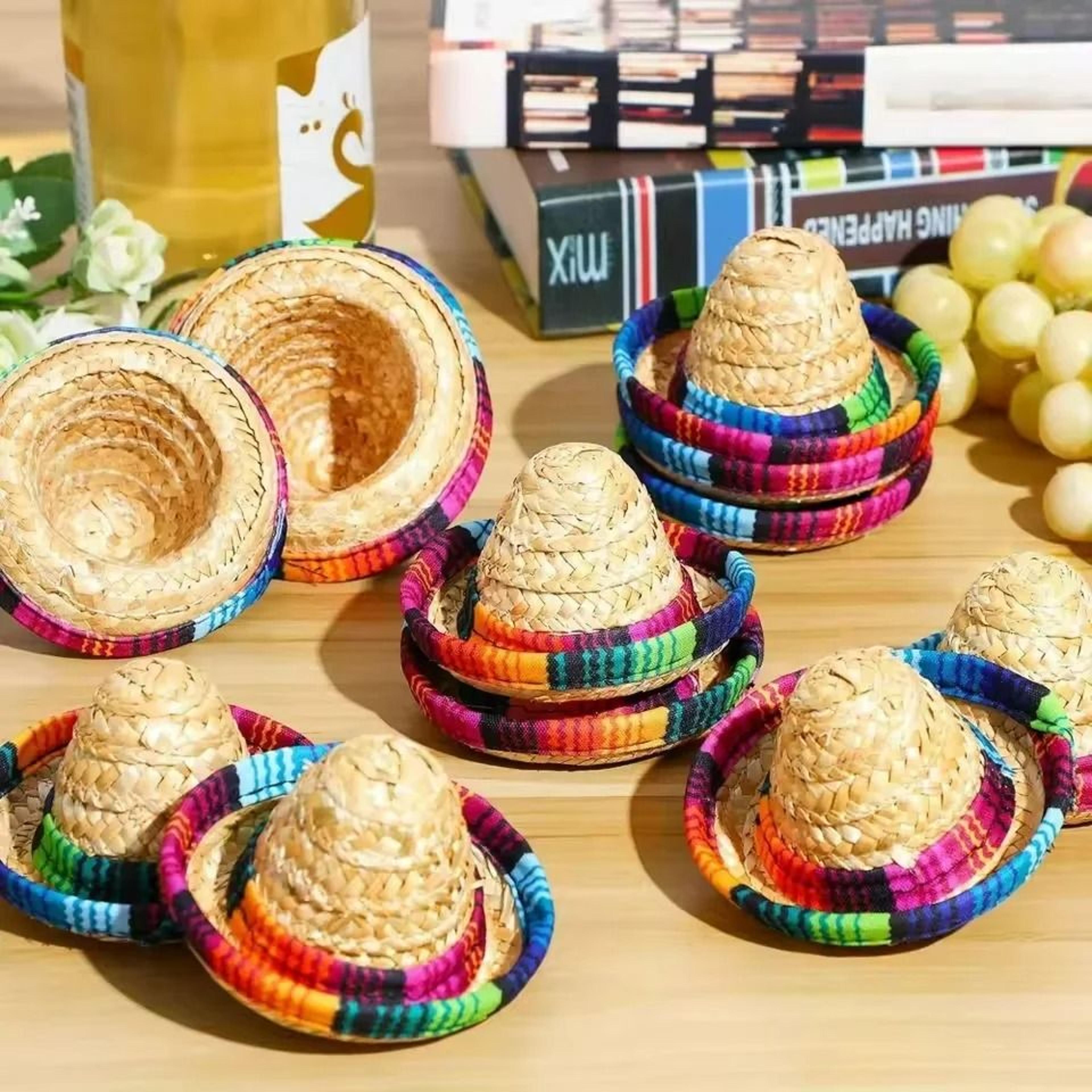 miniature hand-woven straw sombrero party hats