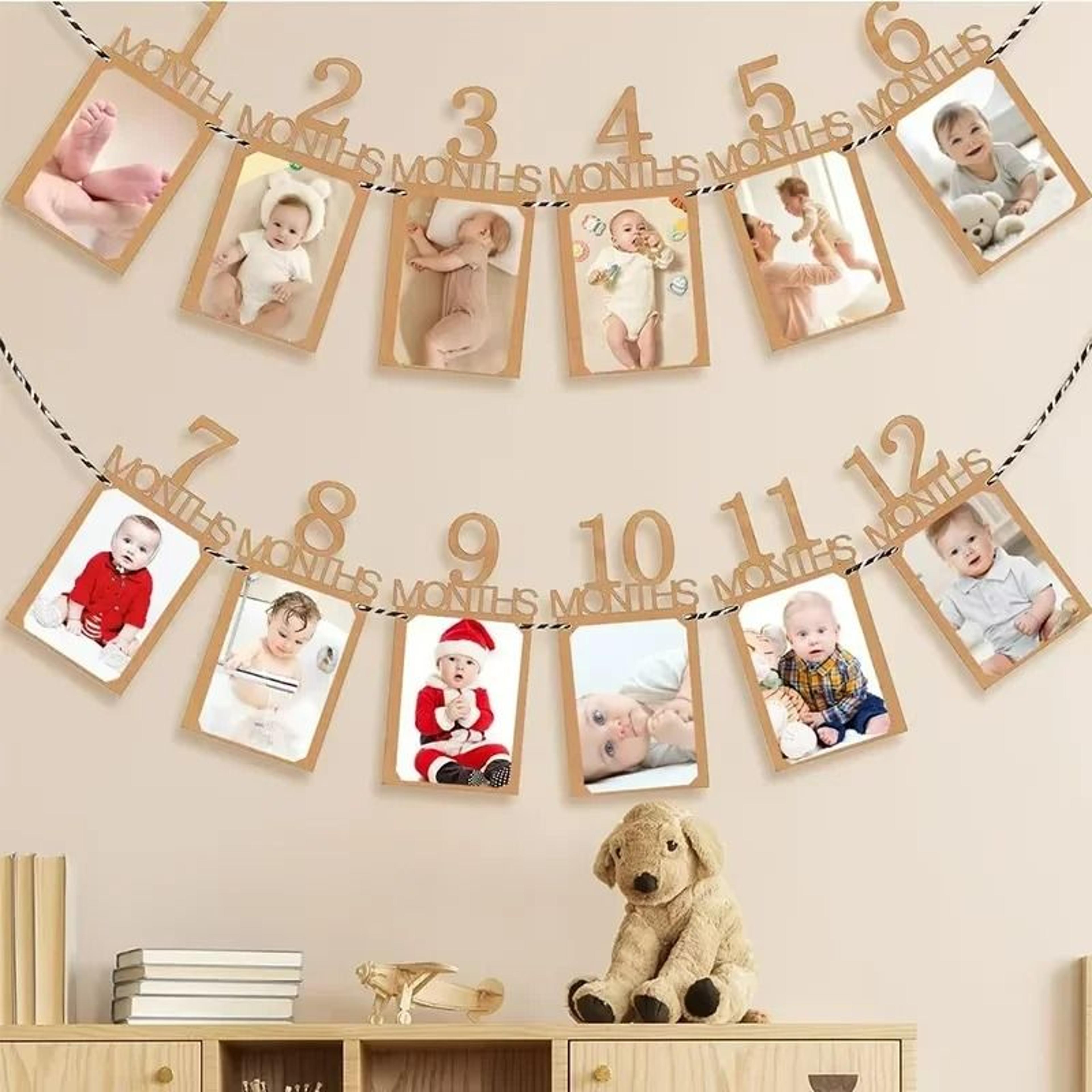 12-month baby first birthday photo banner & milestone garland