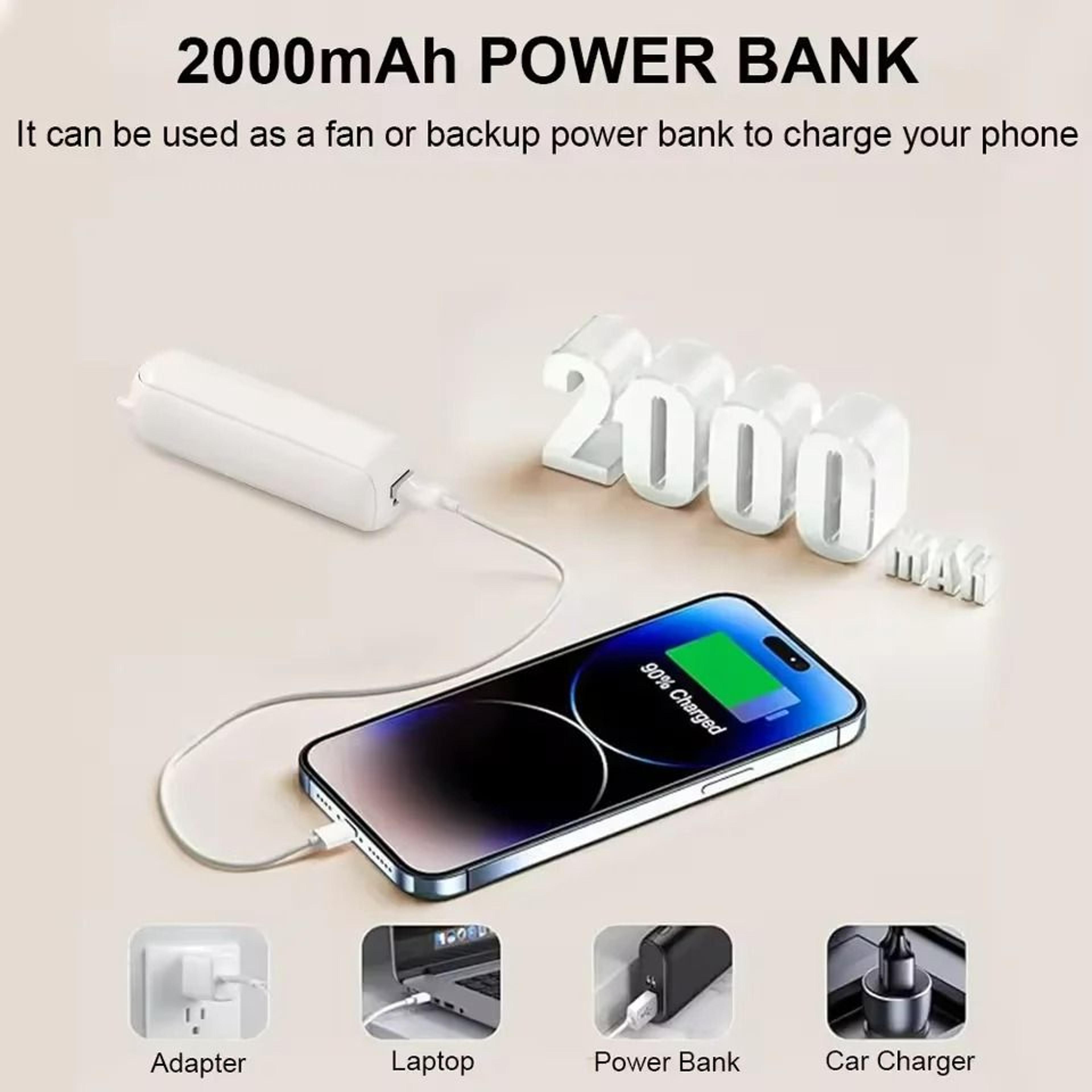 Mini Portable 3Speed Foldable Handheld Fan With Power Bank 3