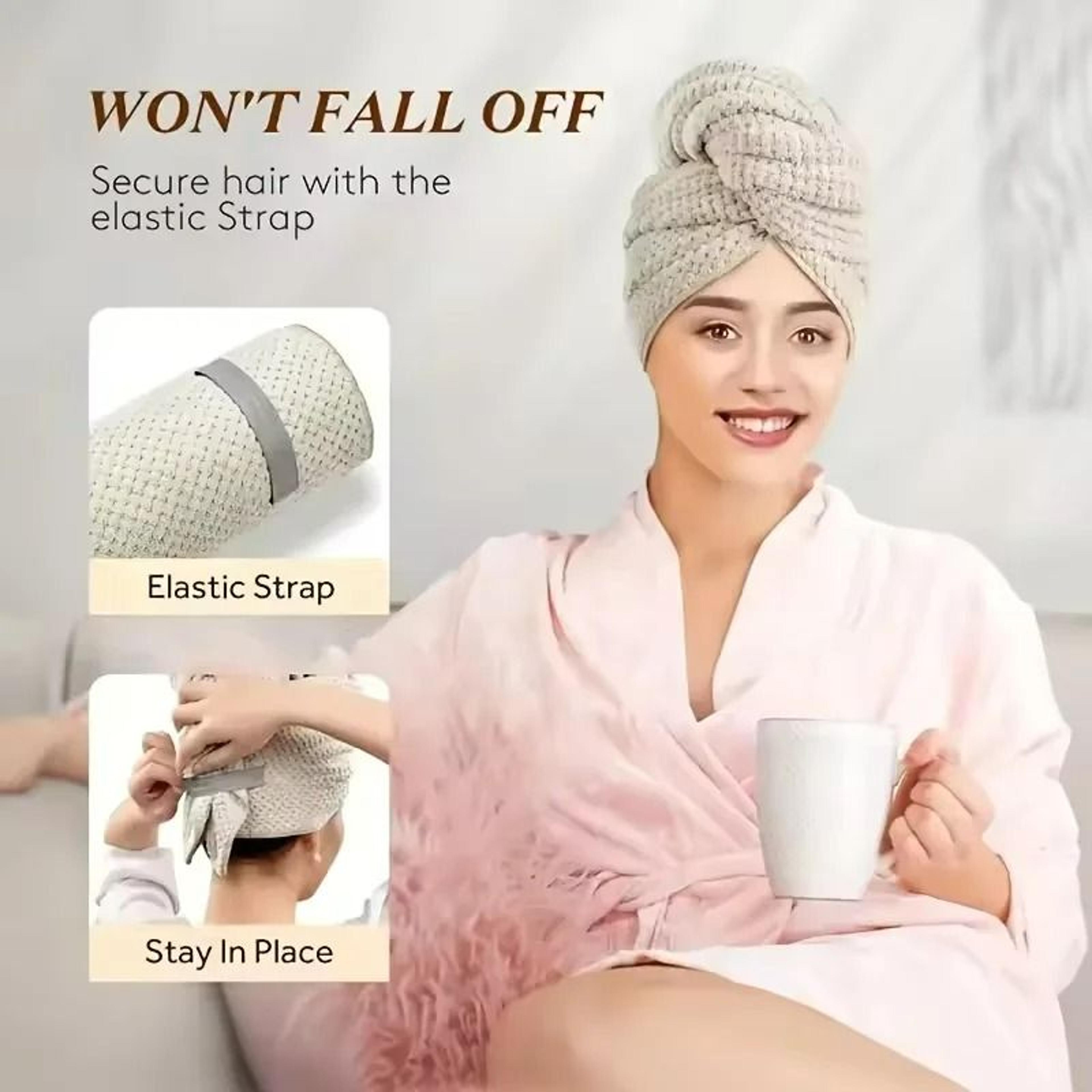 Large Microfiber Hair Drying Towel Wrap With Elastic Strap 5