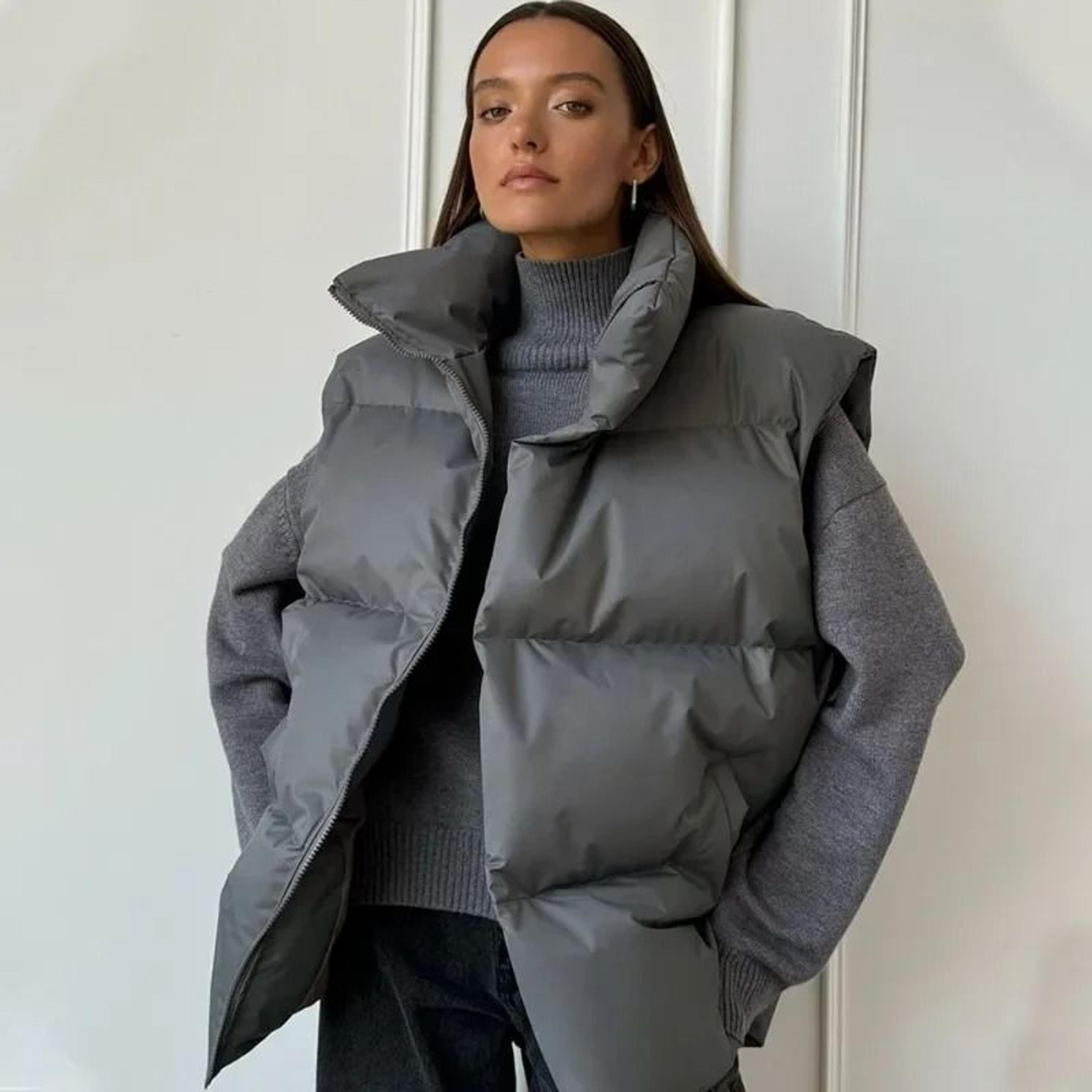 talenza women's casual solid color cotton puffer vest jacket
