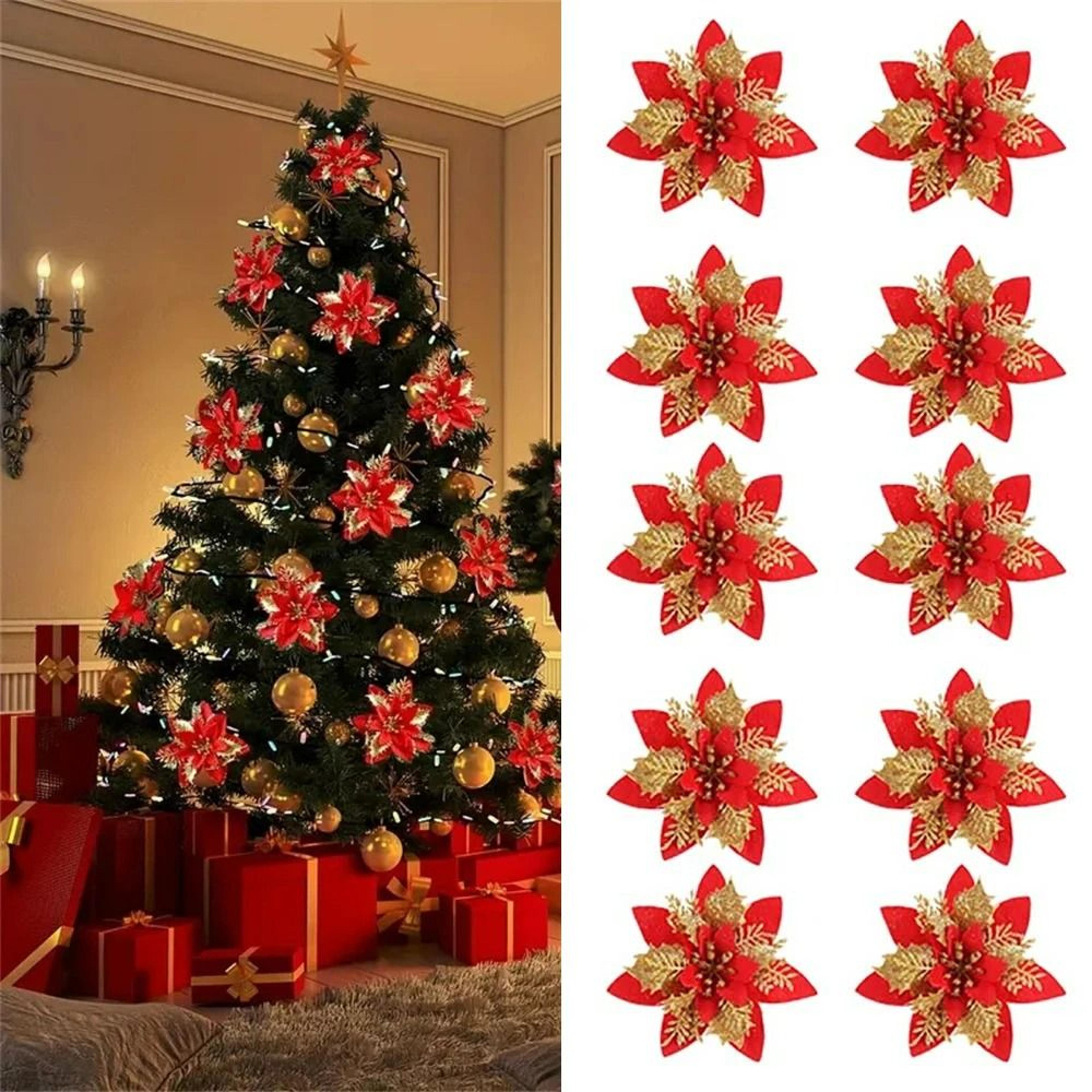 glitter artificial poinsettia christmas tree flowers