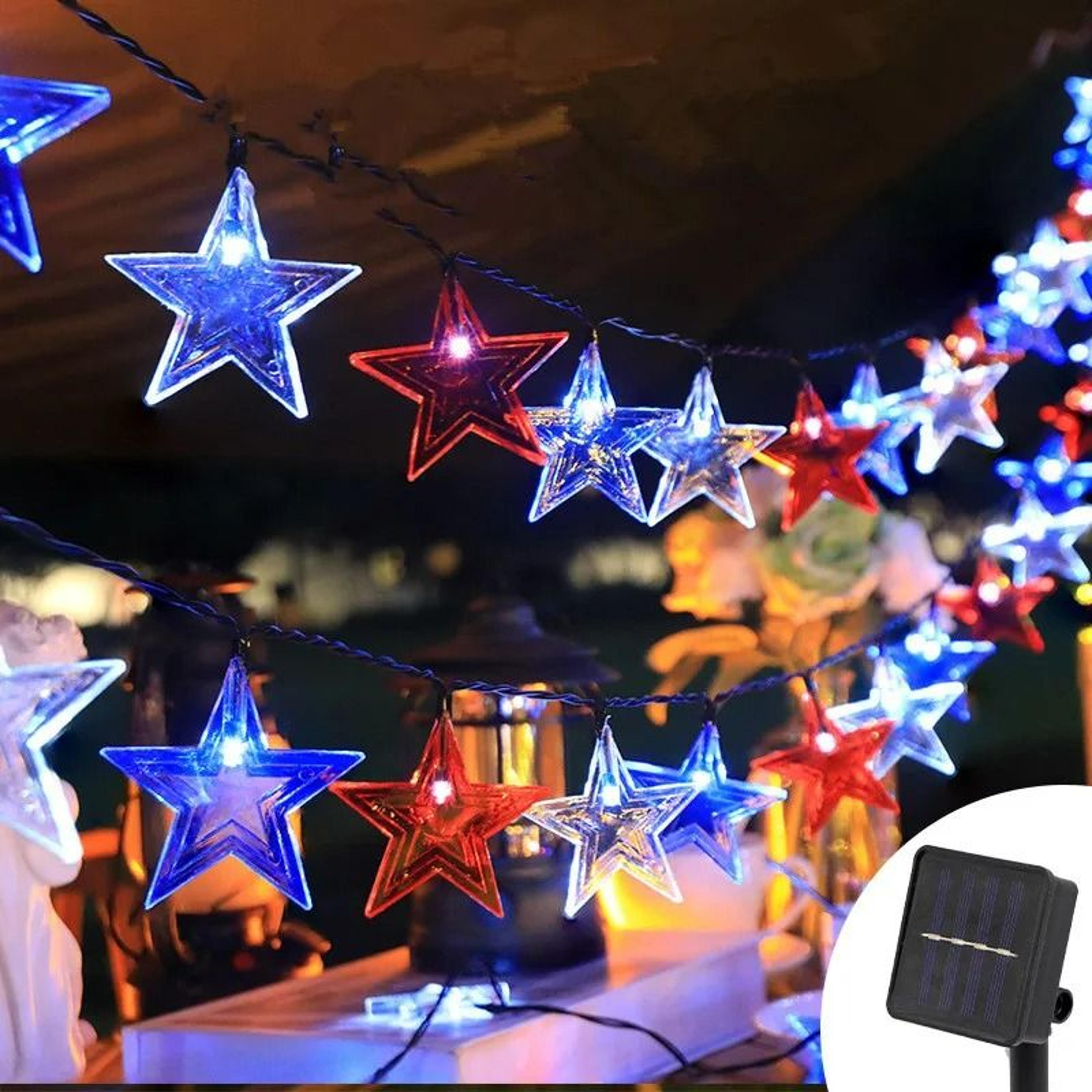 outdoor solar star fairy string lights with 8 lighting modes