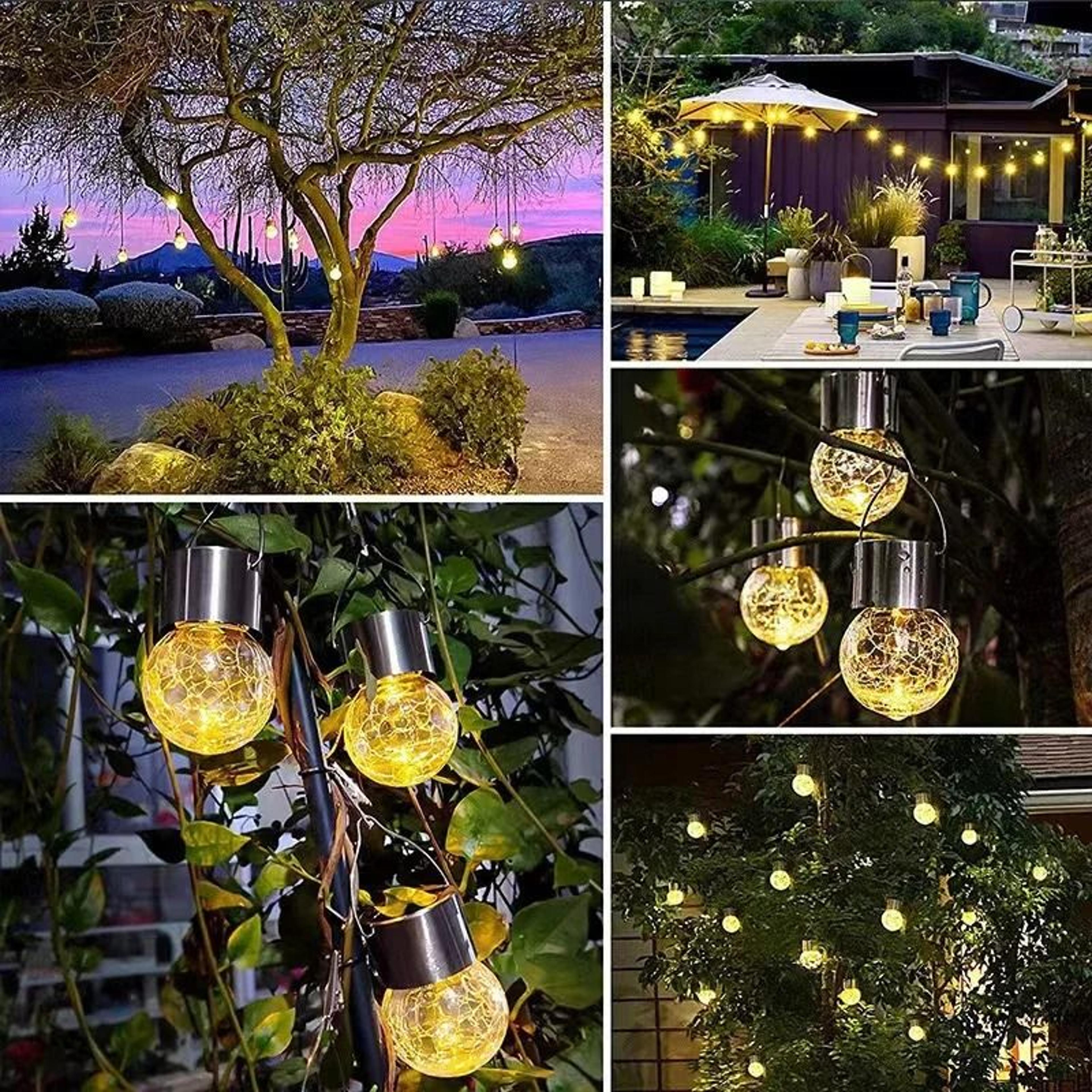 Outdoor Solar Cracked Glass Hanging Globe Lanterns 5Pack 2