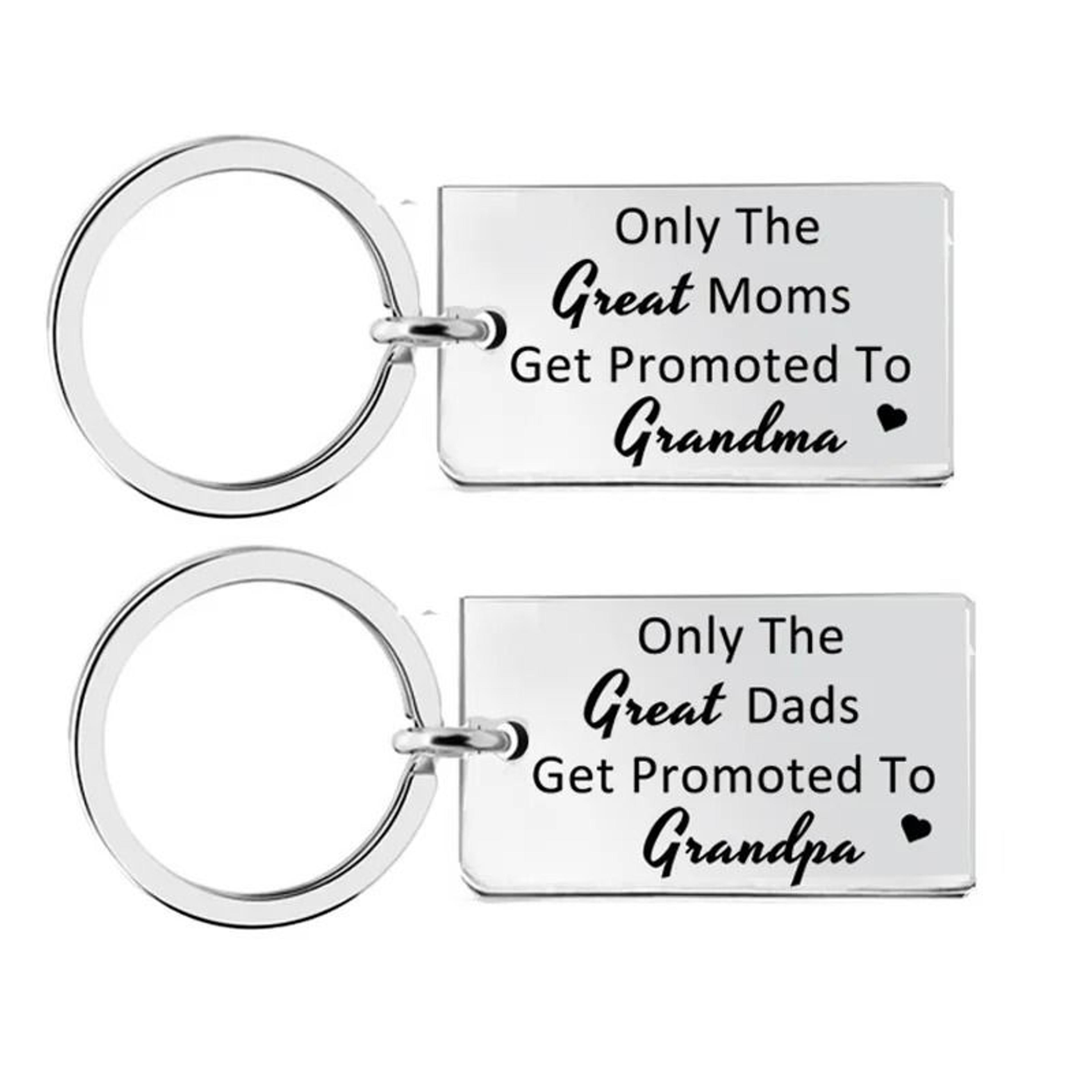 engraved "promoted to grandma & grandpa" stainless steel keychain