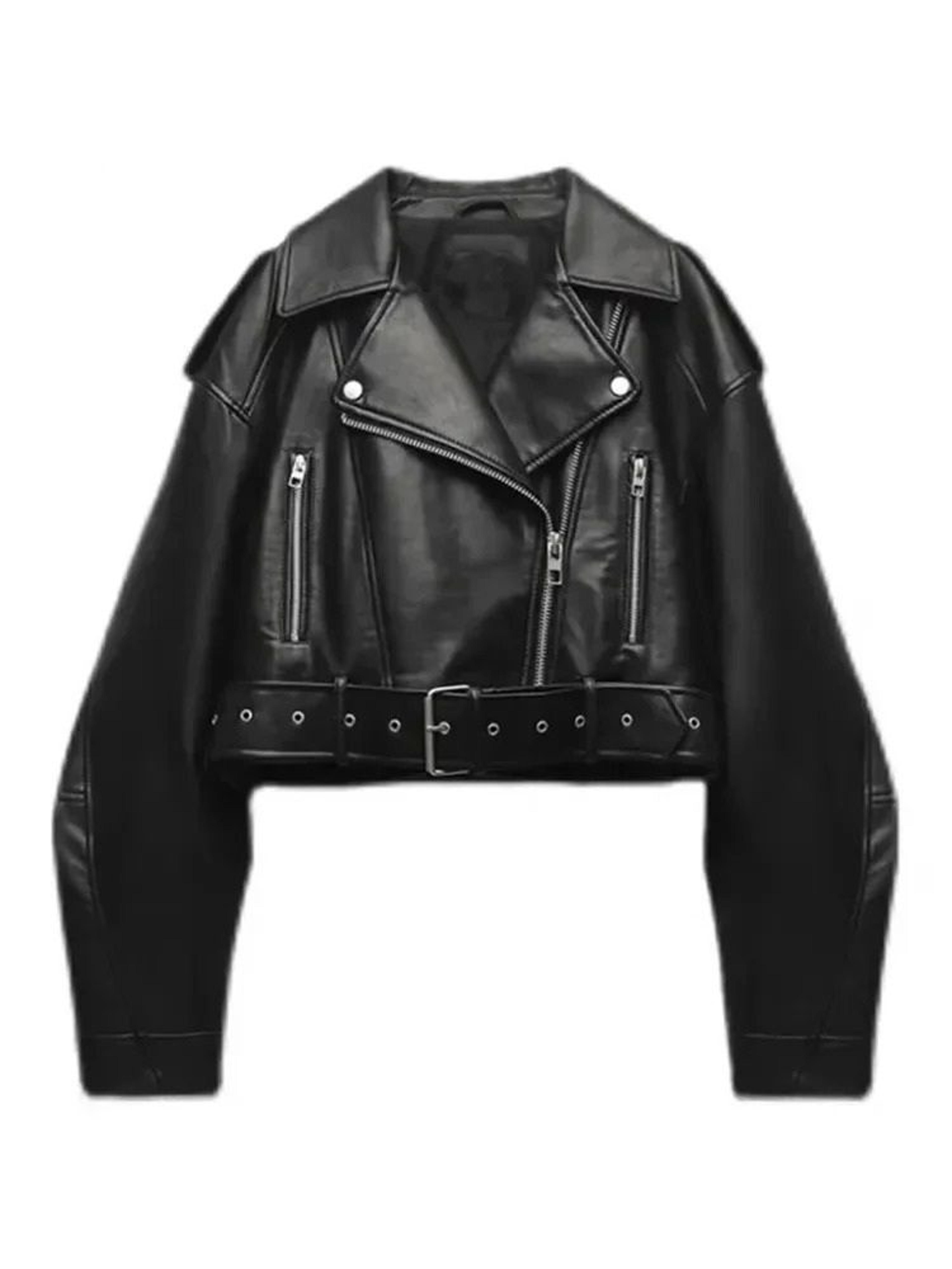 Oversized Vintage PU Leather Biker Jacket With Belt 1
