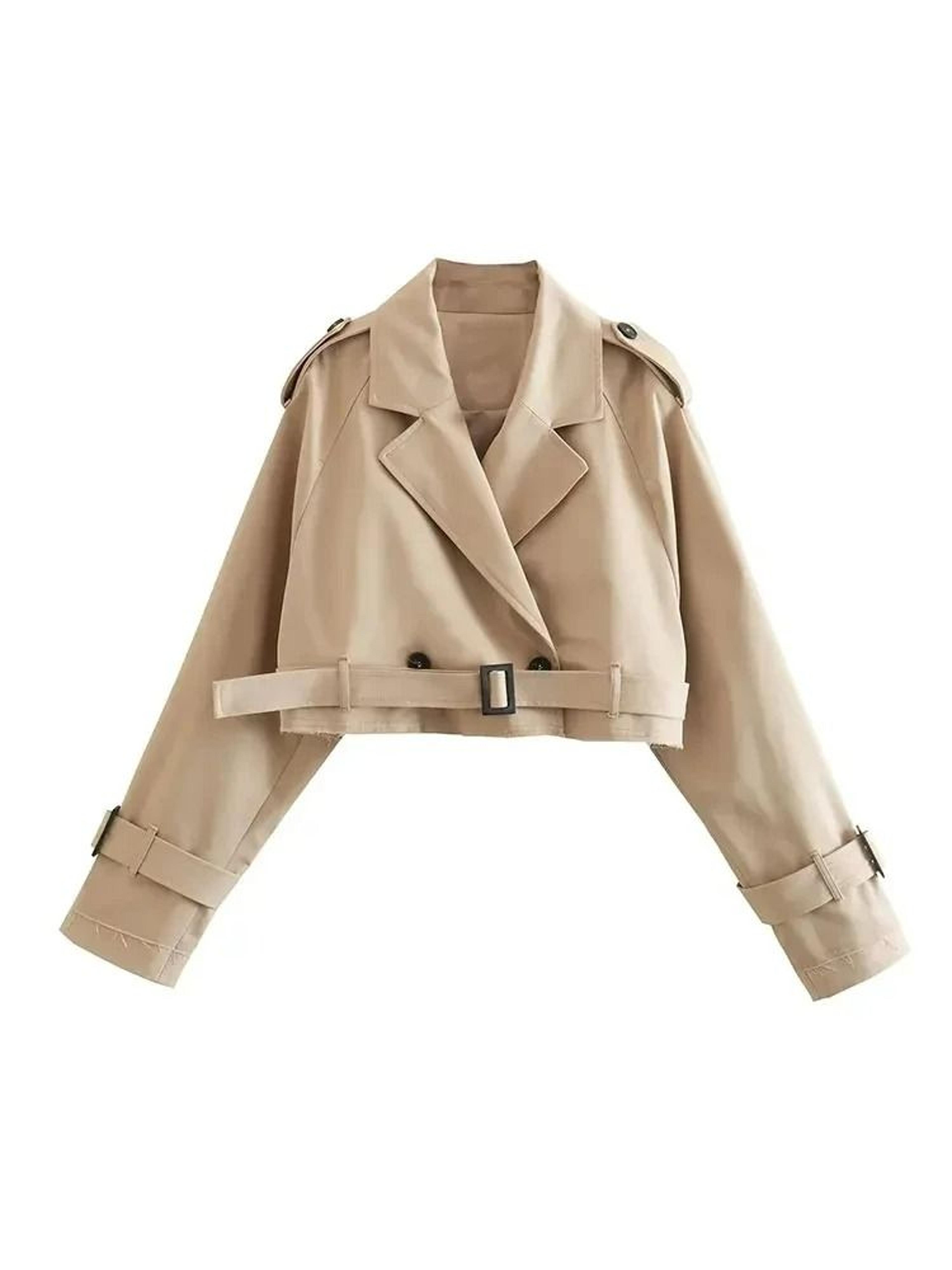 DoubleBreasted Belted Cropped Trench Jacket 2