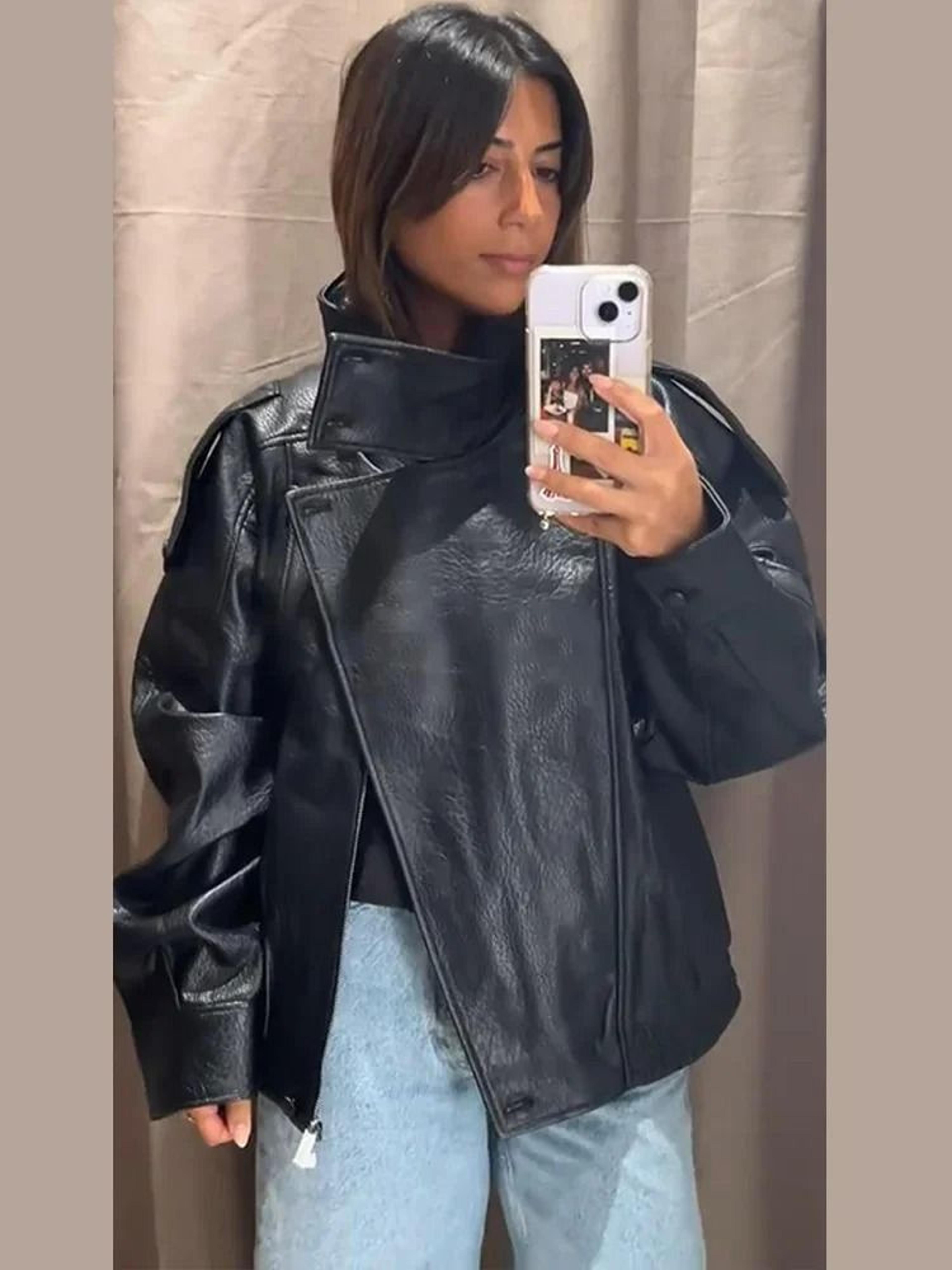 Asymmetric Button StandCollar PU Leather Jacket 3