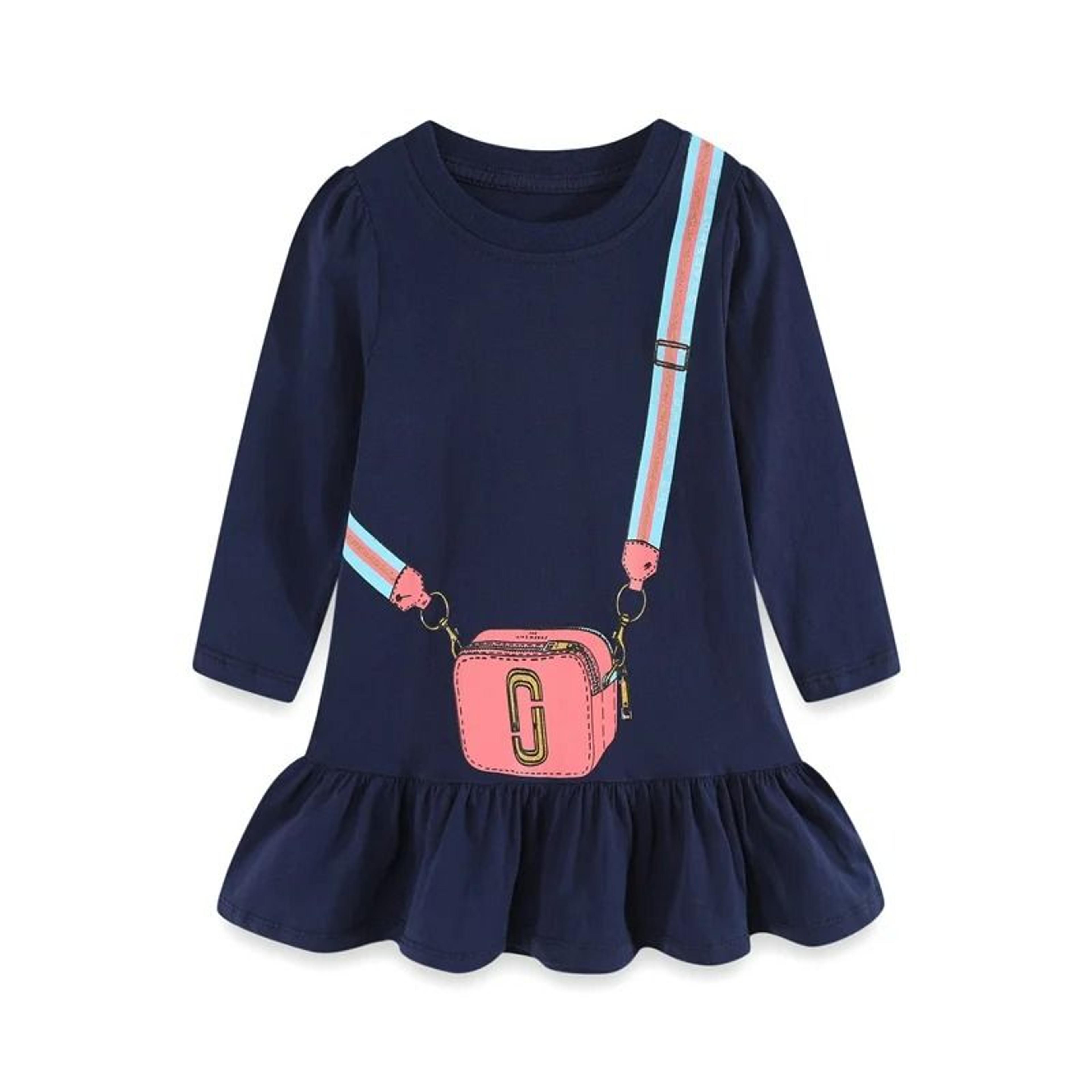 girls' novelty bag print long sleeve party dress