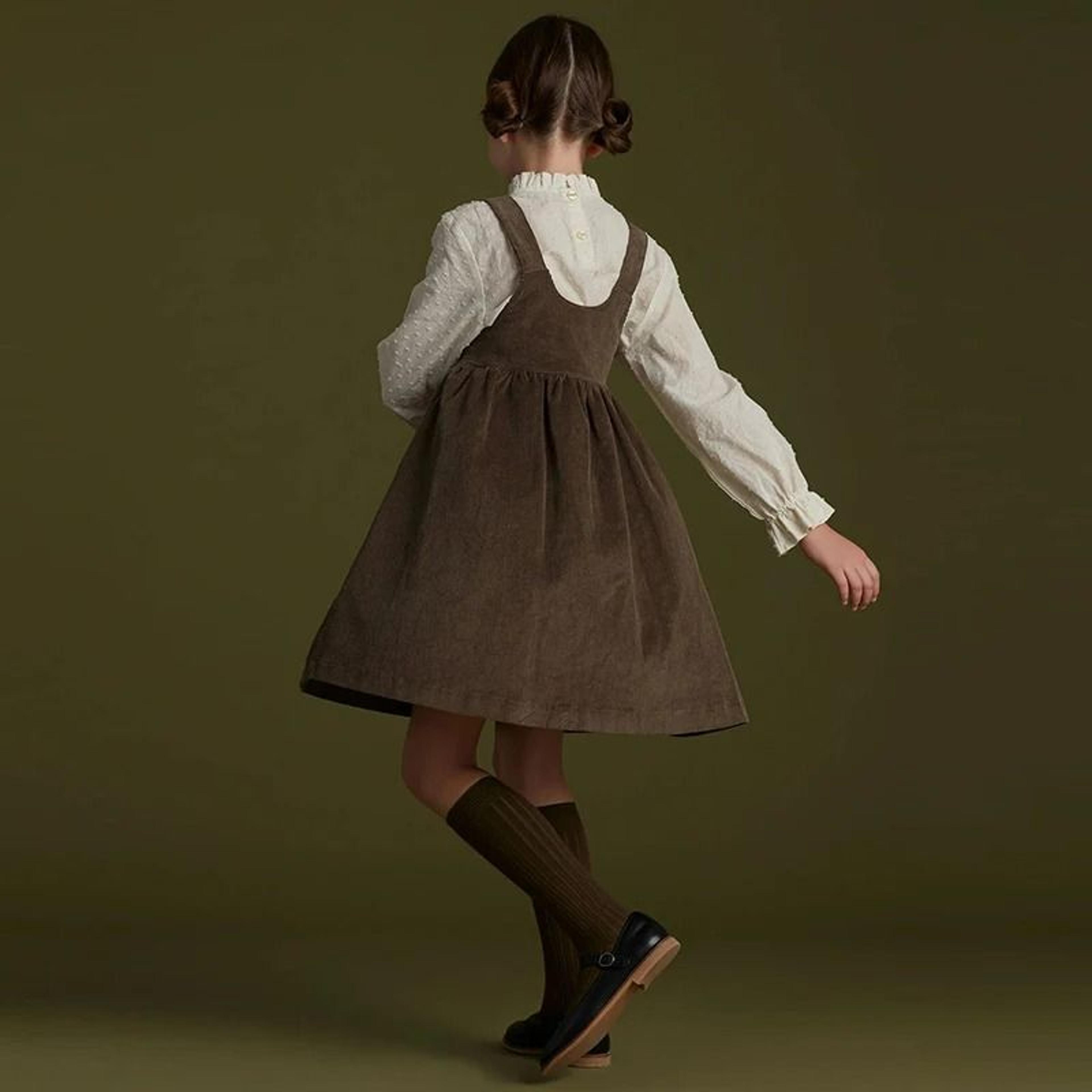 Girls Retro Corduroy Adjustable Strap Overall Dress 4