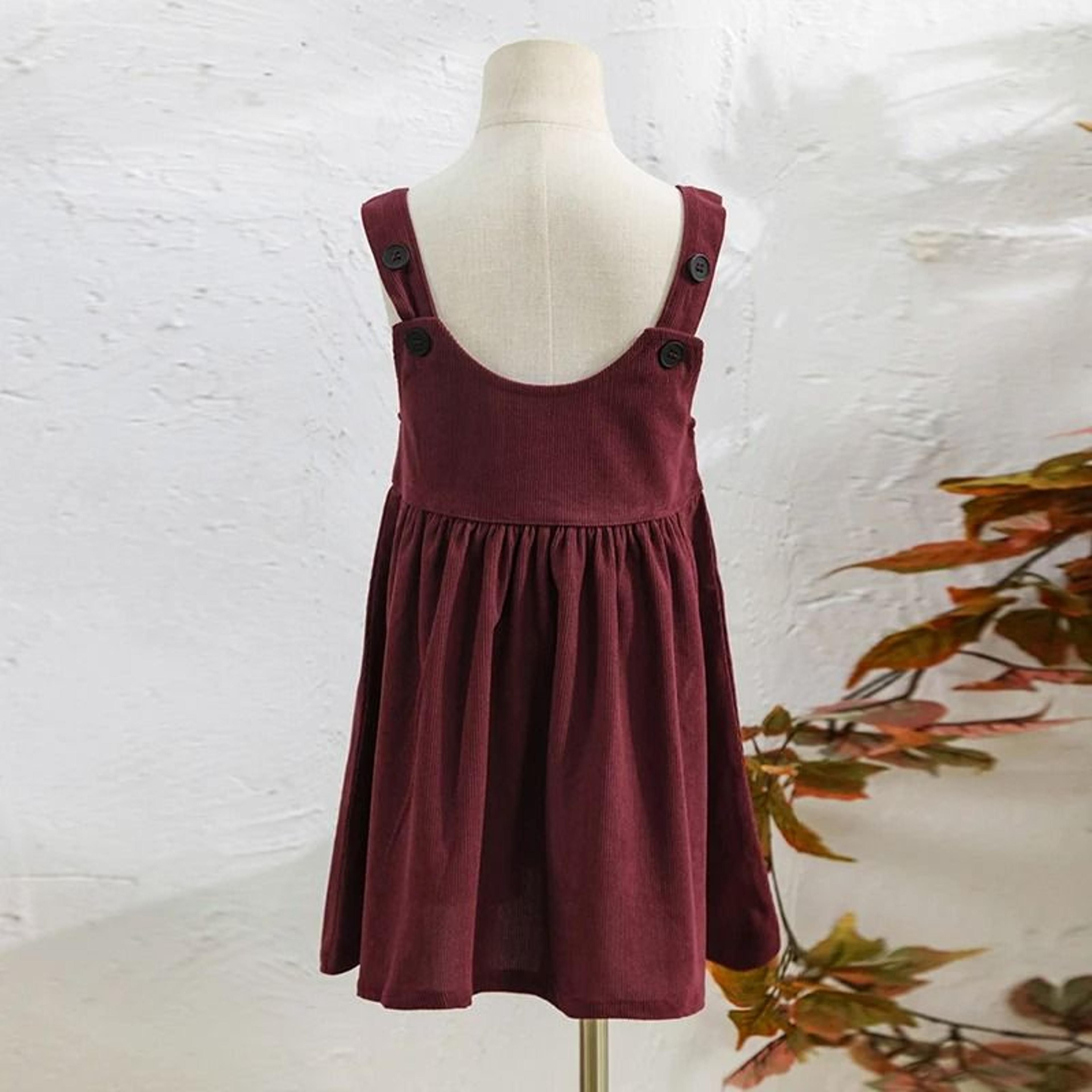 Girls Retro Corduroy Adjustable Strap Overall Dress 8
