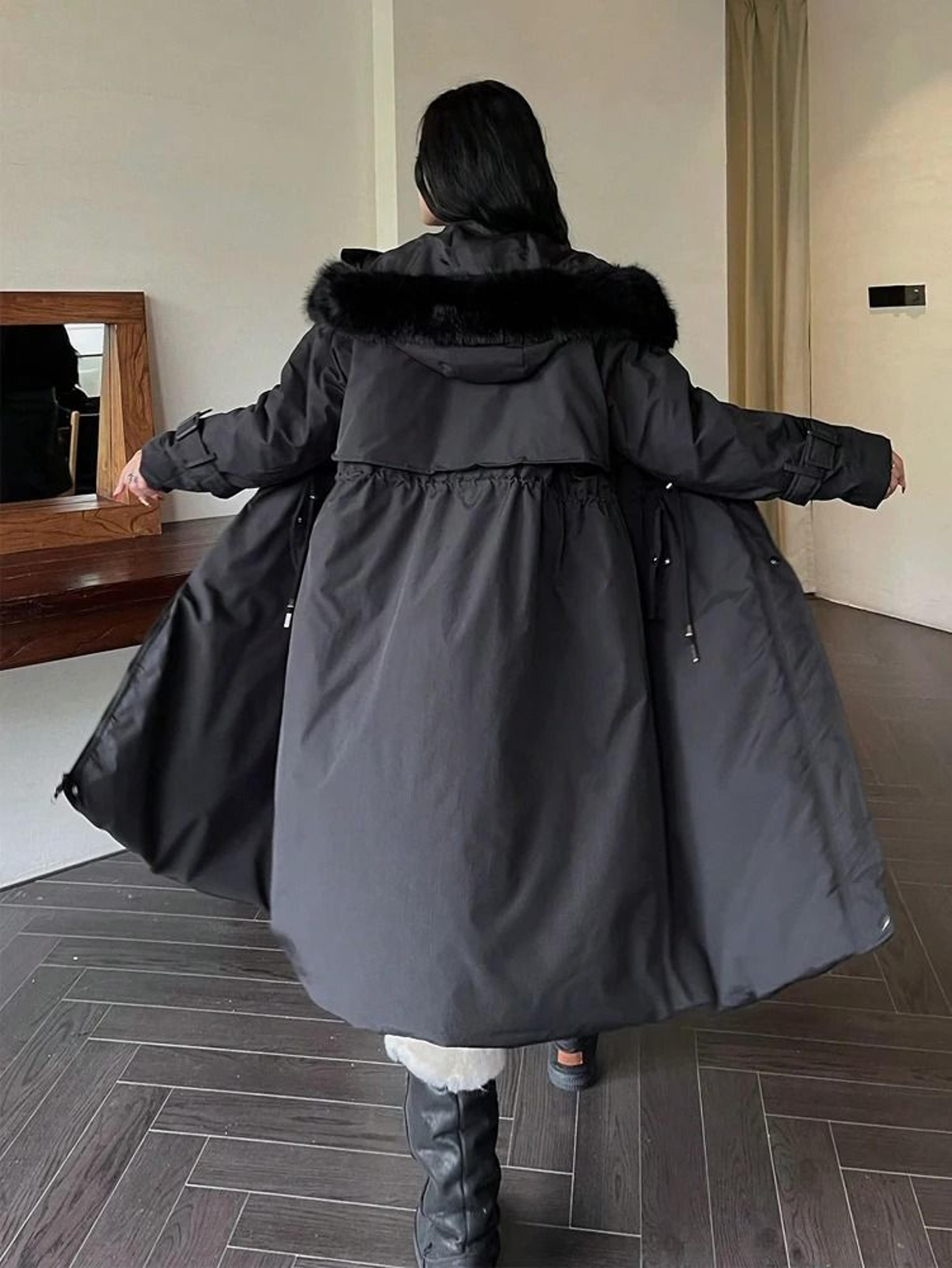 Plus Size Womens Hooded Plush Windproof Thickened Parka 1