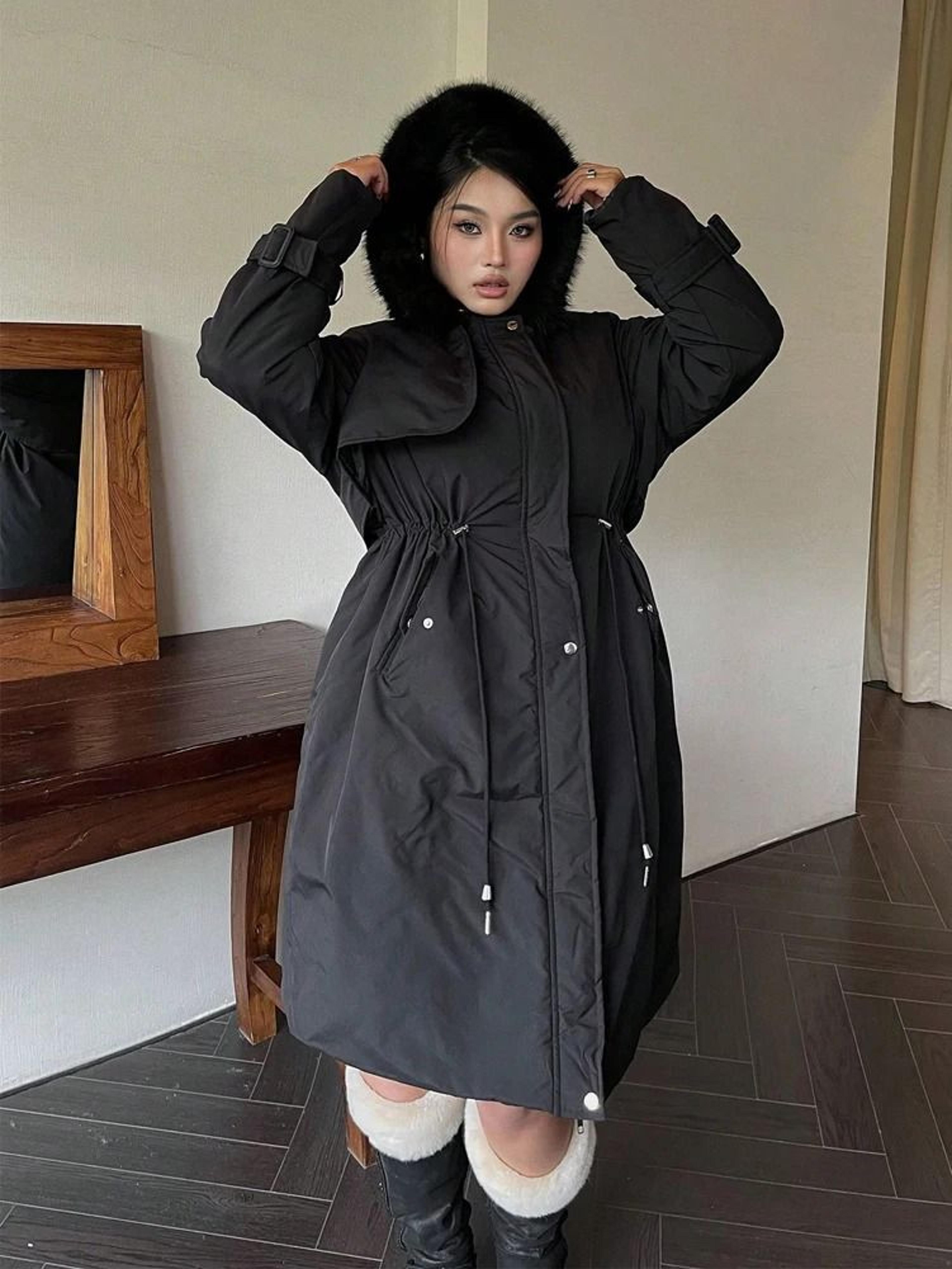 Plus Size Womens Hooded Plush Windproof Thickened Parka 2