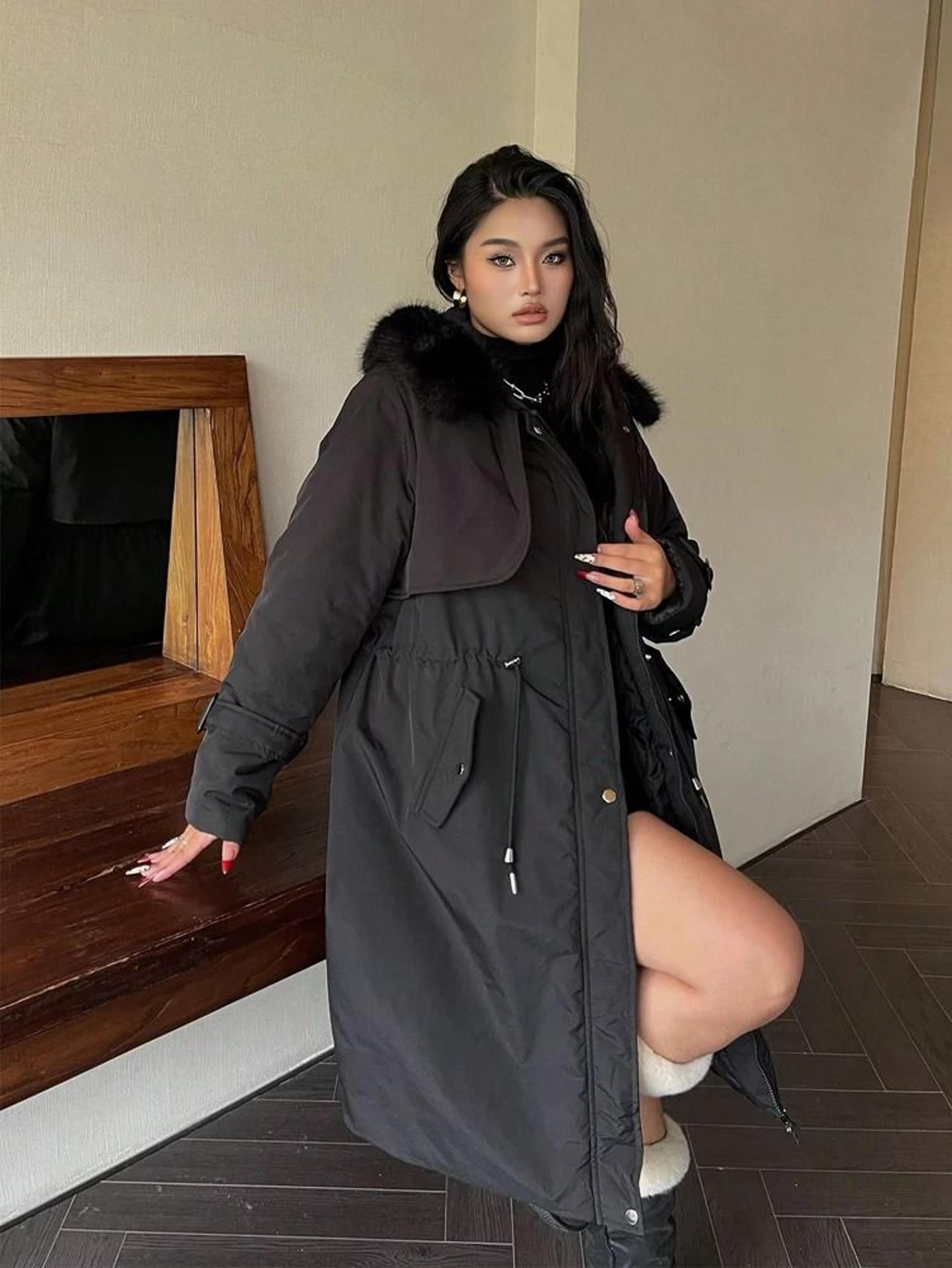 Plus Size Womens Hooded Plush Windproof Thickened Parka 3