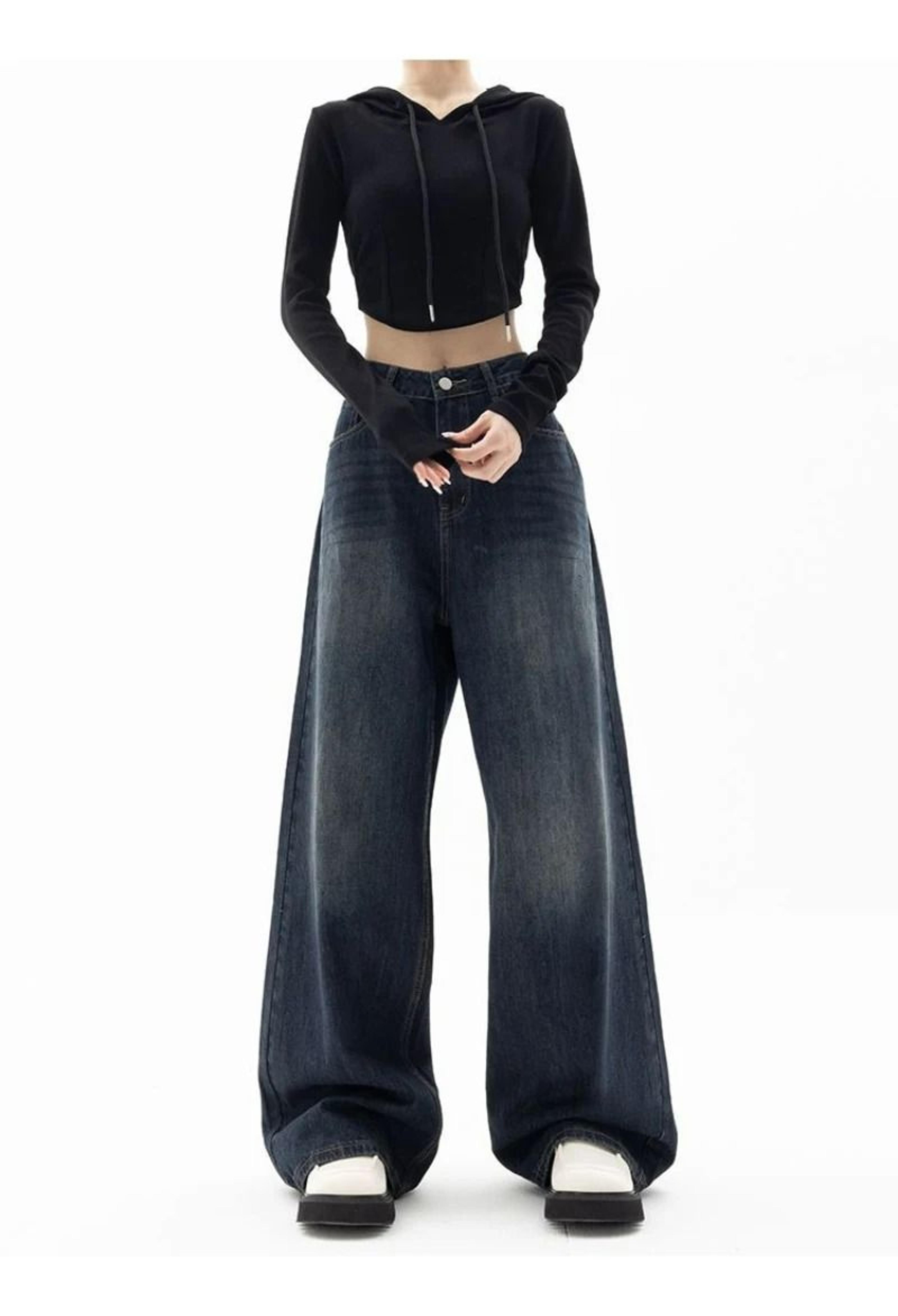 Womens HighWaisted WideLeg Retro Streetwear Jeans 3