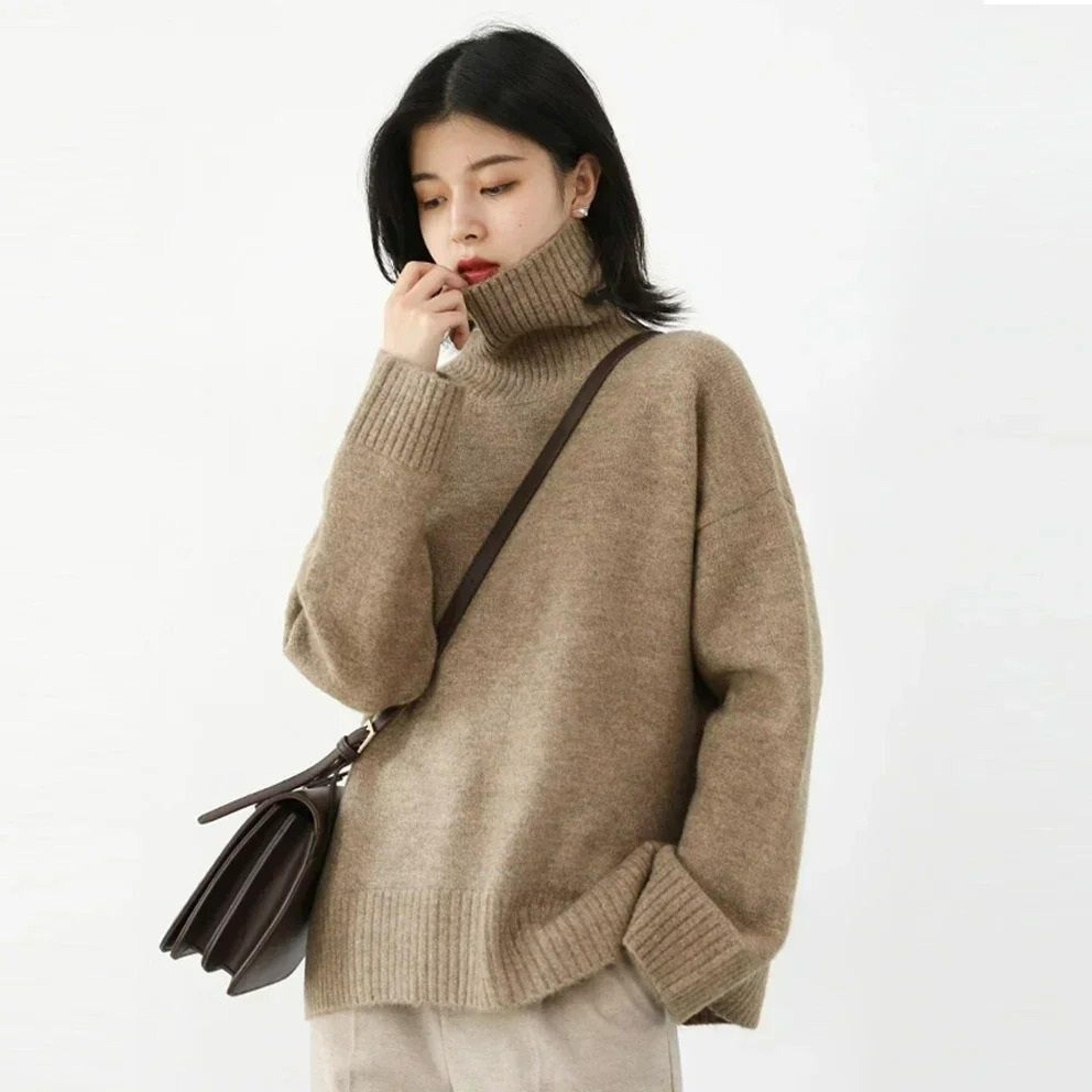 women's loose turtleneck pullover knit sweater