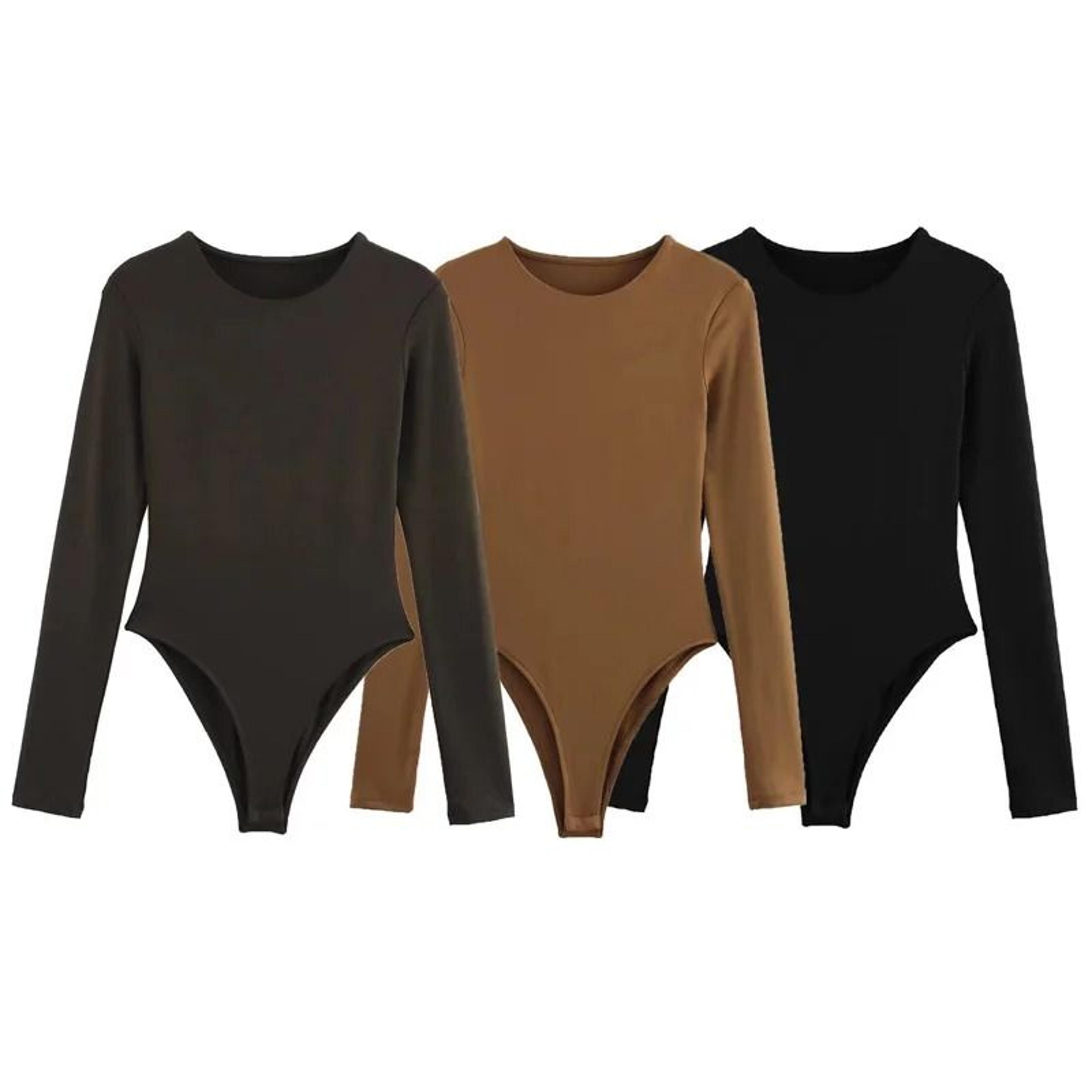 women's long-sleeve fitted spandex thong bodysuit