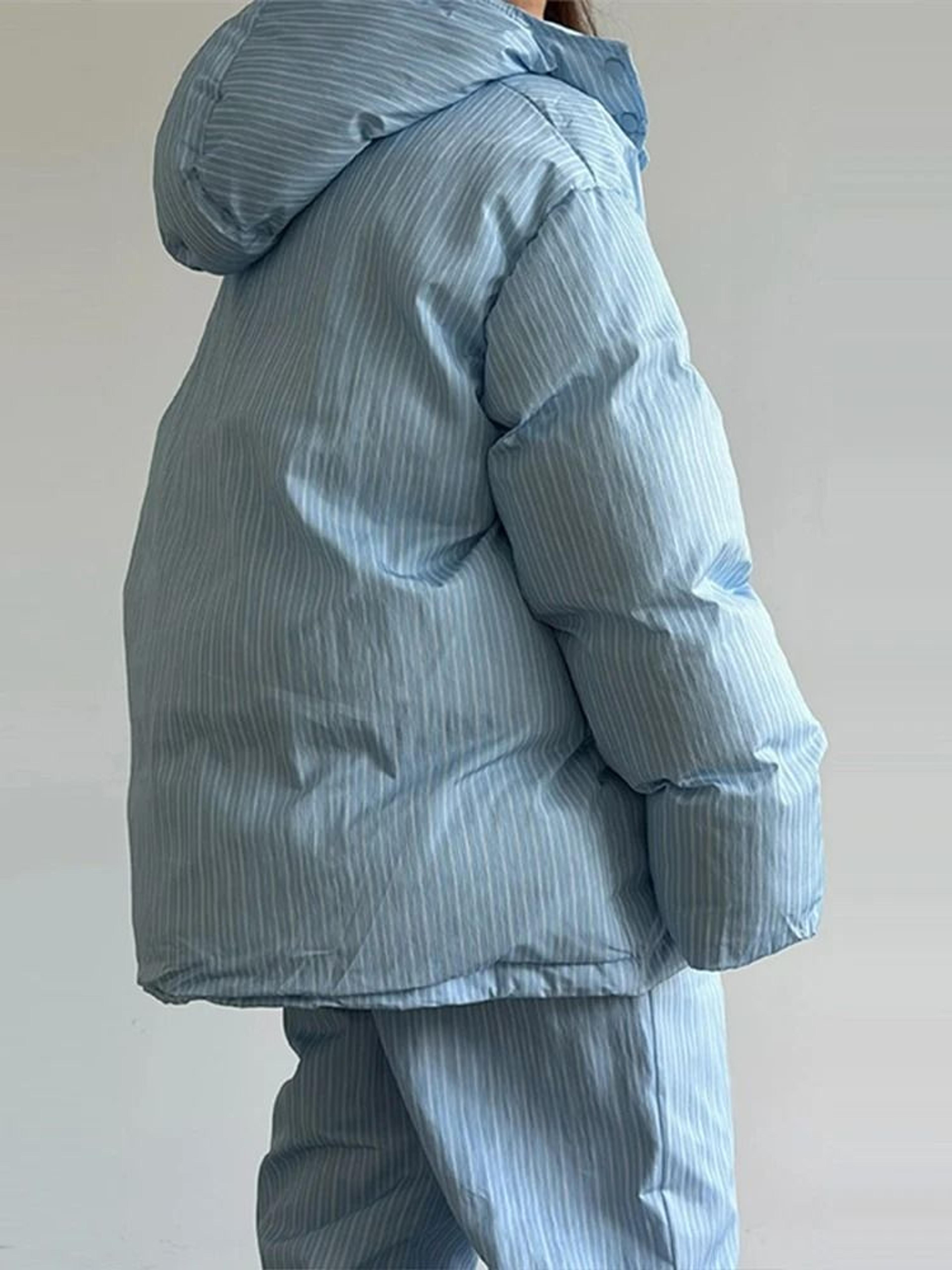 Womens Stand Collar Hooded Quilted Coat  Long Pants Set 1