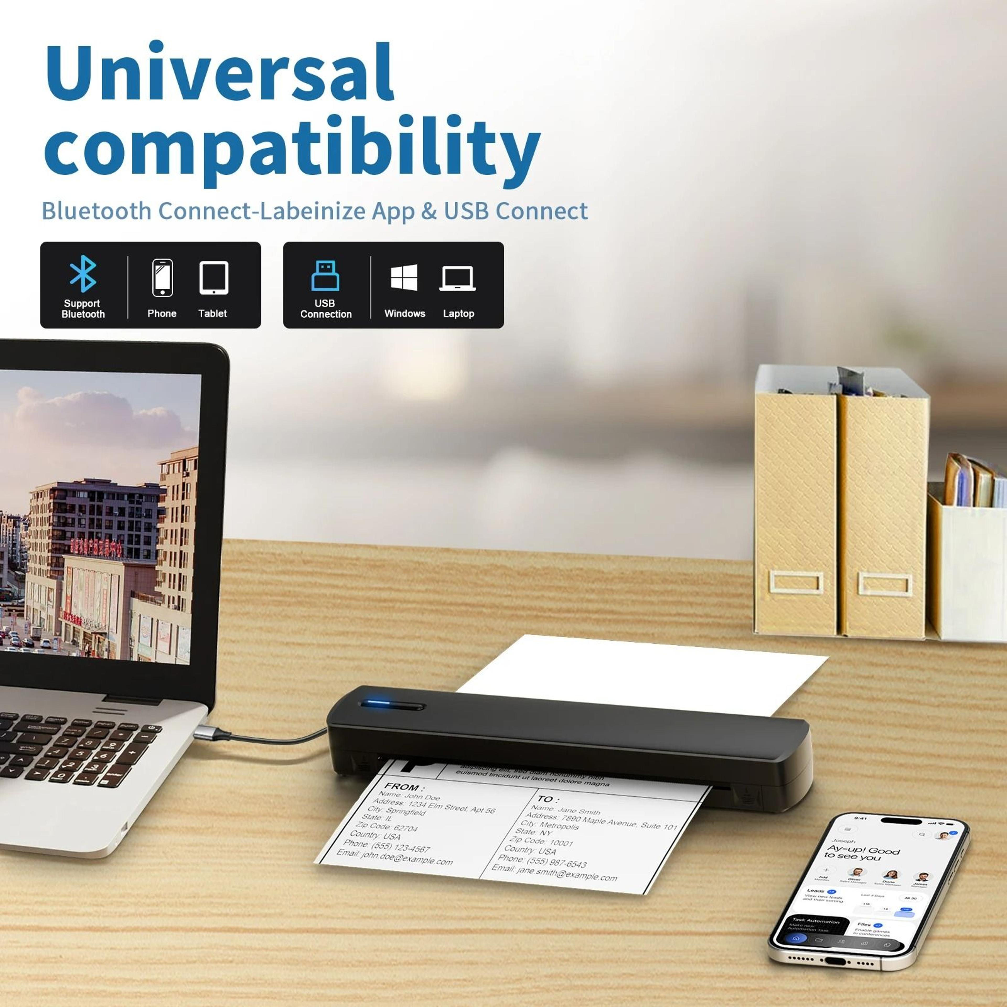 Portable Wireless A4 Thermal Printer 1500mAh Rechargeable 1