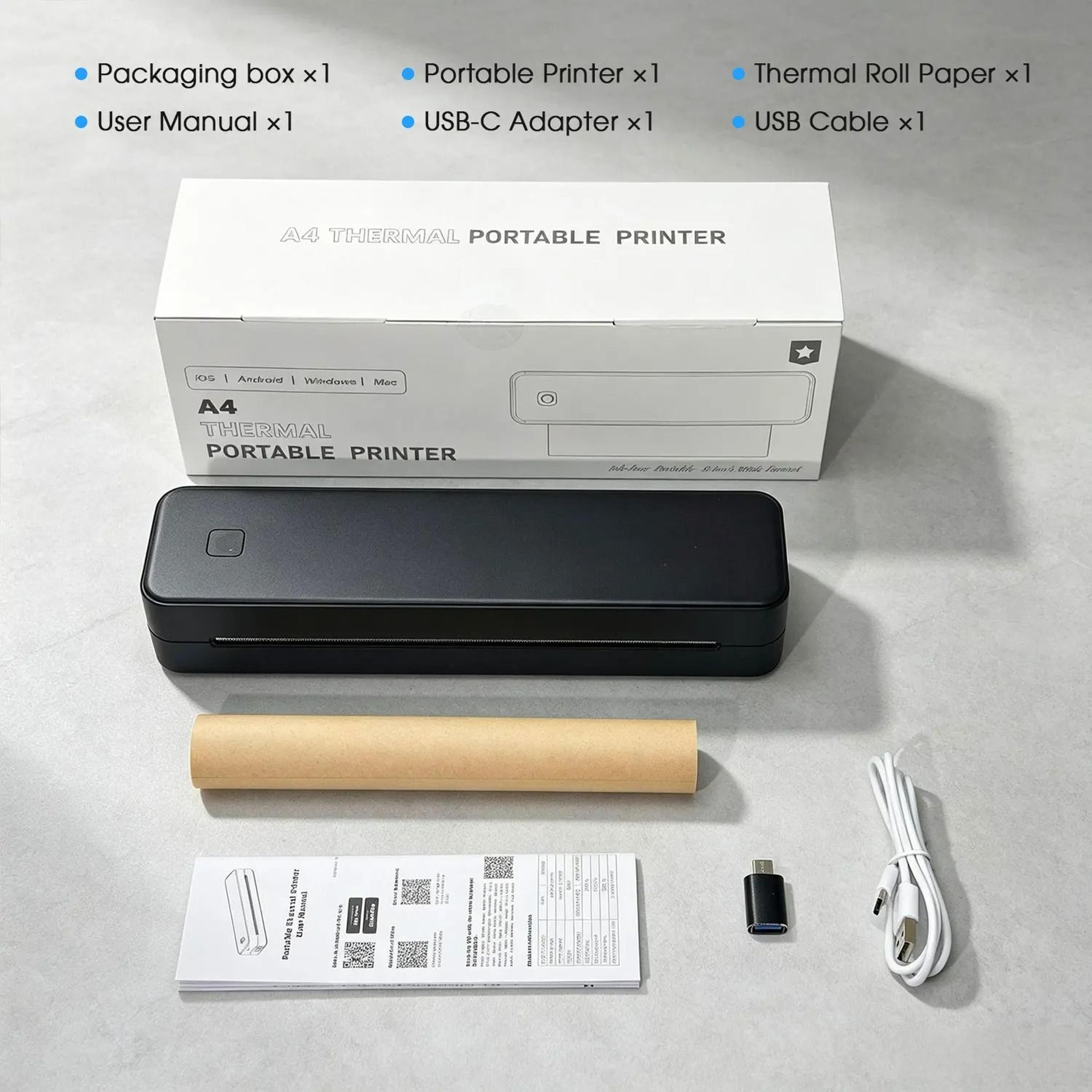 Portable Wireless A4 Thermal Document Printer with 1 Roll Paper 4